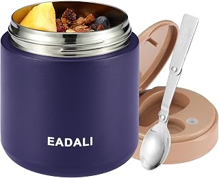 Eadali 15.2oz Kids Insulated Food Jar - 316 Stainless Steel, Leakproof Wide Mouth, Hot 6H/Cold 8H, Foldable Spoon Lunch Container