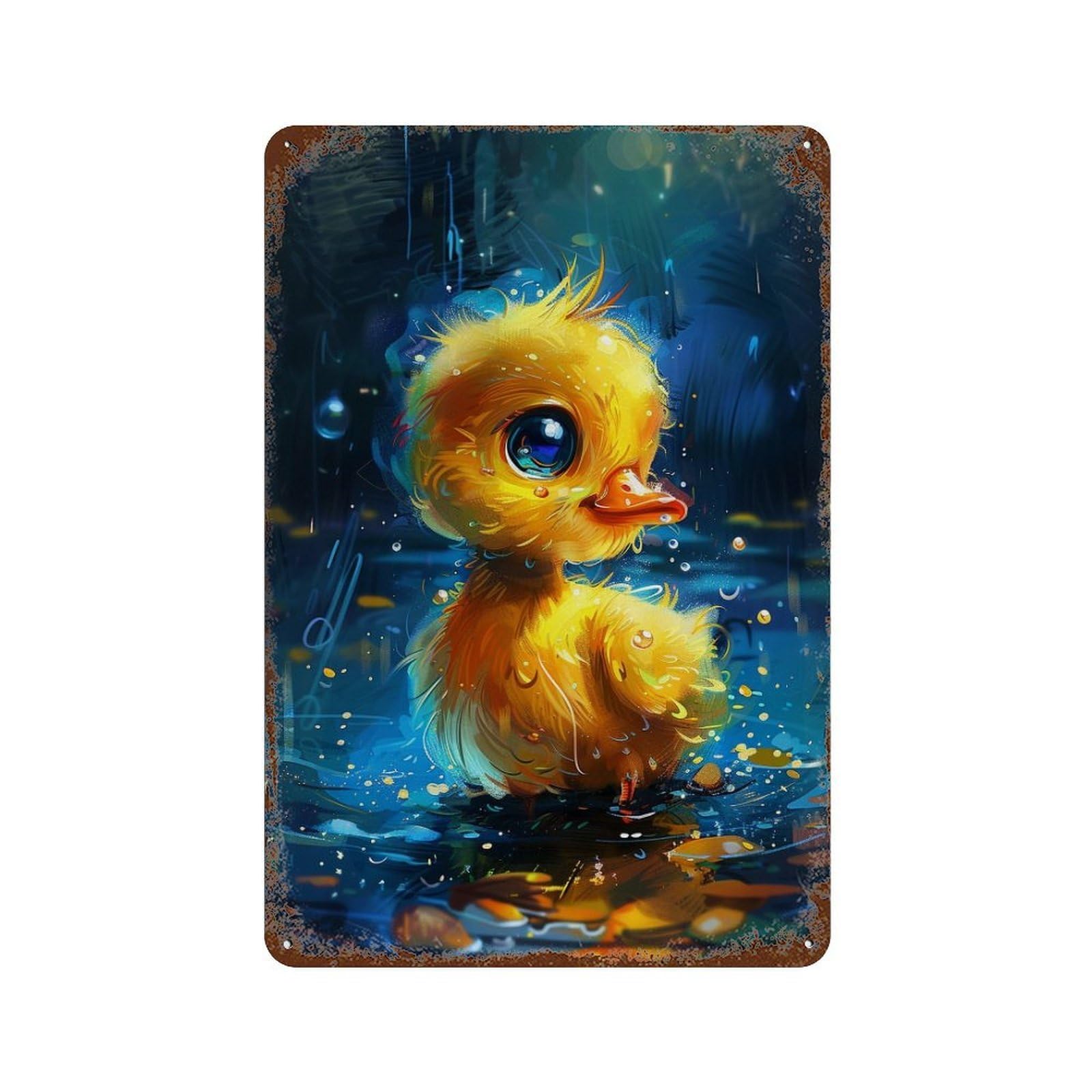 Rainy Night Duckling Retro Metal Sign 11.8"x7.9", Classic Wall Plaque for Basement, Hobby Room And Garage Decor