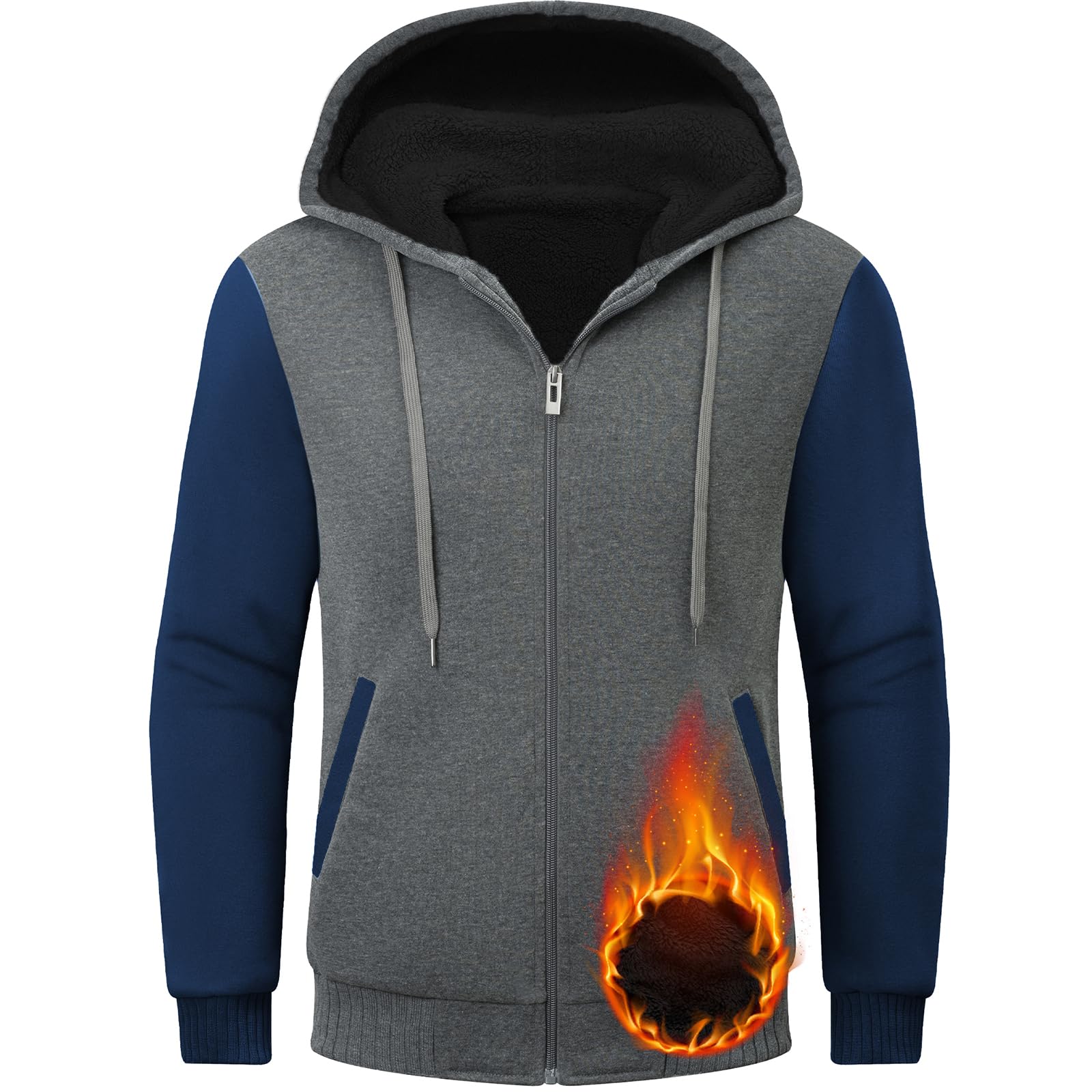 Little Beauty Hoodies for Men Zipper Jacket Fleece Sherpa Lined Winter Wool Heavyweight Sweashirts