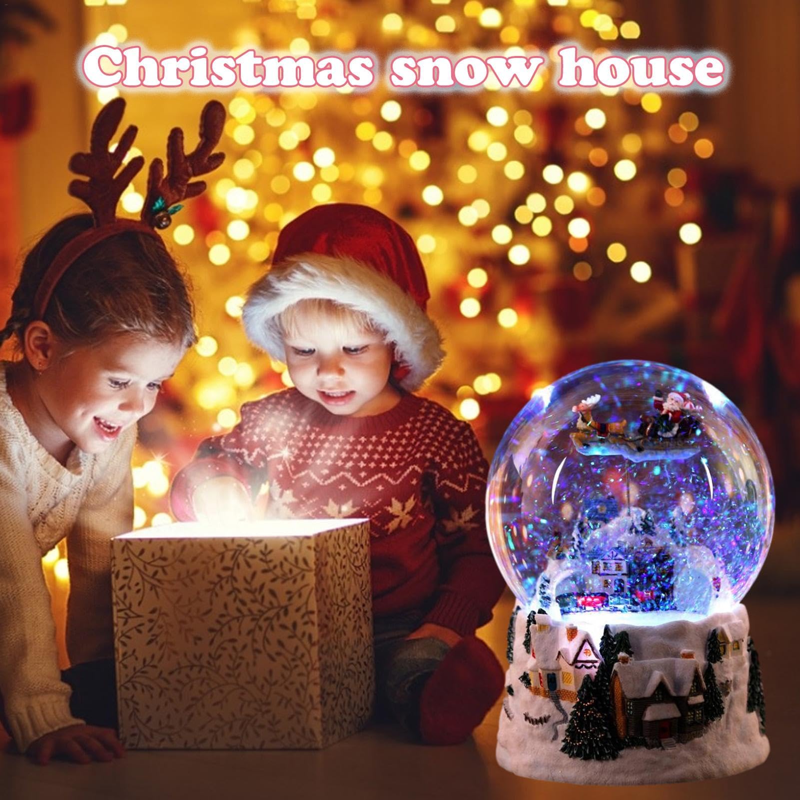 de música de Bola de Globo de Nieve para niñas Pueblo navideño Globo de | de música luminosa de globos de nieve para regalo de cumpleaños de decoración del hogar