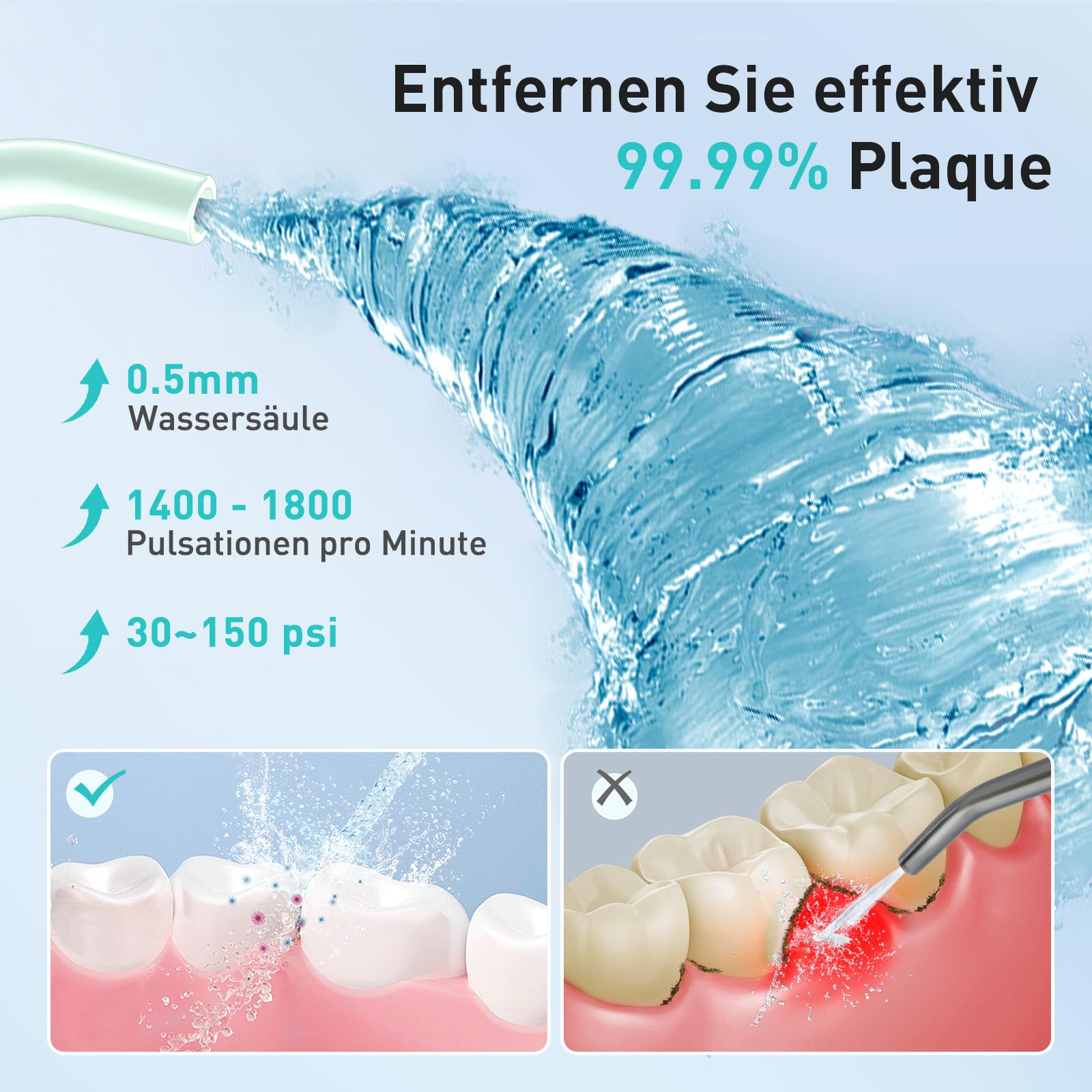 COSLUS Idropulsore Dentale Portatile: 300ml Irrigatore Orale Senza Fili, 4 Modalità Idropulsore Dentale, Vincitore del Test 30 Giorni, Facile da Usare, IPX7 Impermeabile, Verde