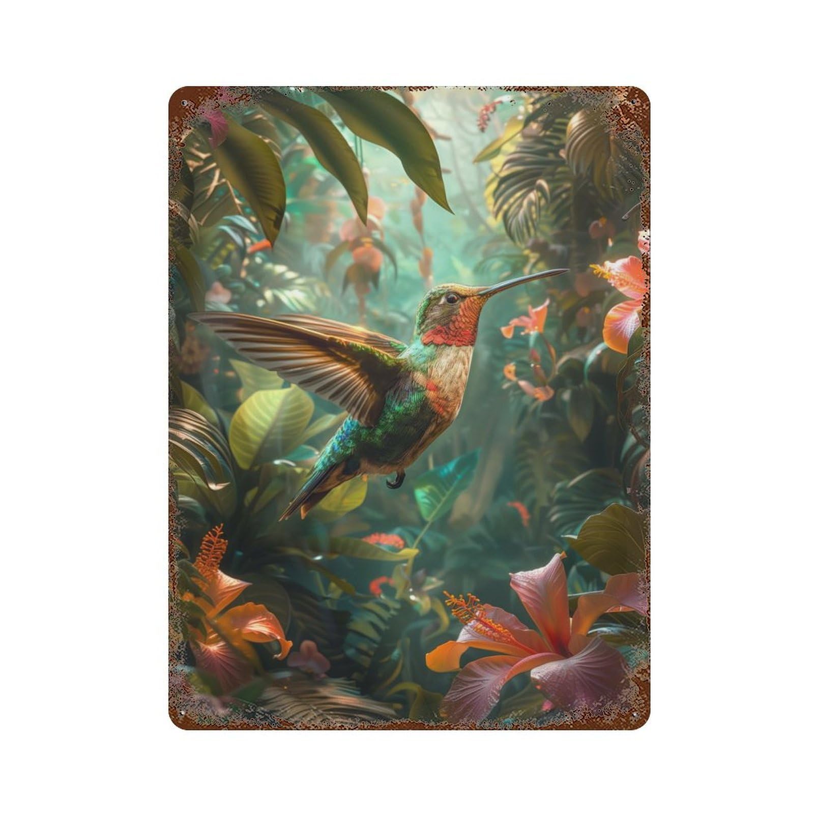 Tropical Hummingbird Vintage Metal Tin Sign 15.7"x11.8", Industrial Home Decor for Garage, Pub Or Kitchen