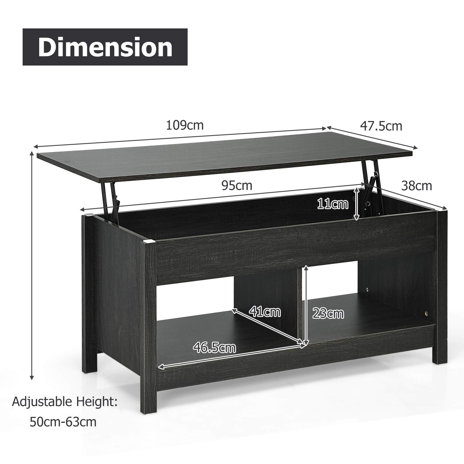 Helloshop26 - Salontafel/woonkamertafel met opklapbaar blad open