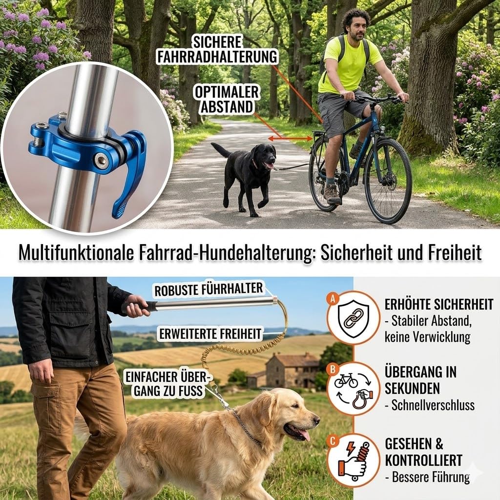 Fahrradhalterung Hundehalterung Radleine Leine Abstandshalter Hundefahrradleine Führhalter Joggerleine Fahrradset Hundeleine Radfahren Hundezubehör