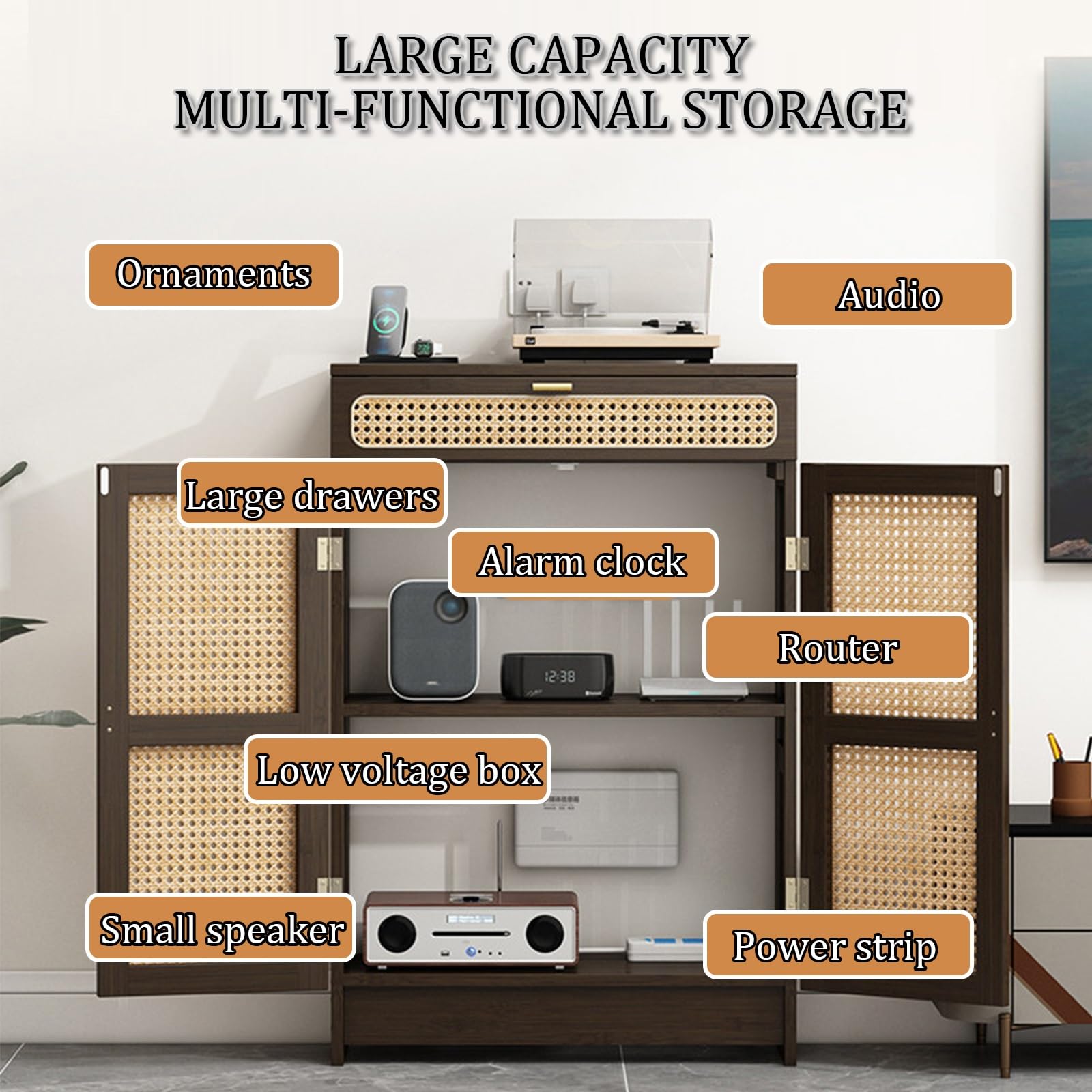 Mueble Organizador For Router Wifi Con Agujeros Decorativos Transpirables, Caja Decorativa De Suelo For Router Con Cajones De Almacenamiento(Brown,50 * 25 * 91cm)