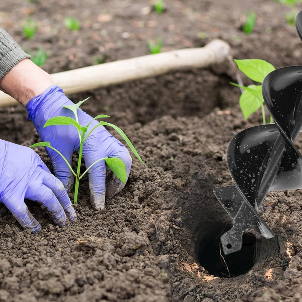 TOP-MAX Trapano a mano, da giardino, trapano a spirale, per piantare e forare, gambo esagonale da 3/8", strumento di scavo nero [10 x 30 cm]