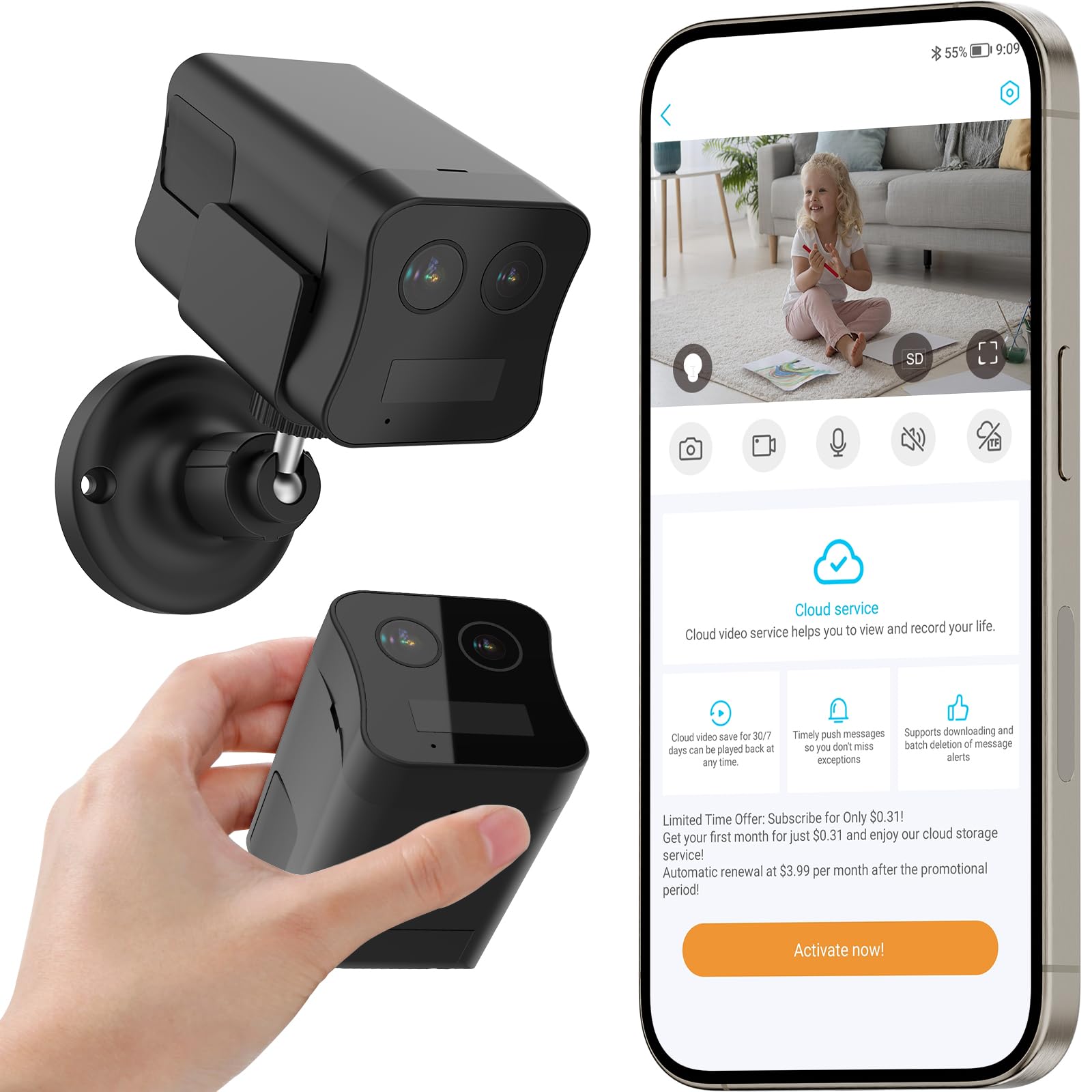 Photo 1 of No WiFi Security Camera, 4G LTE Cellular Security Camera, 2K Dual Lens Magnetic Portable SIM Card Camera with Long Stanby Battery, Night Vision, PIR Motion Cam for Garages, Cabins, Campsites, Motels