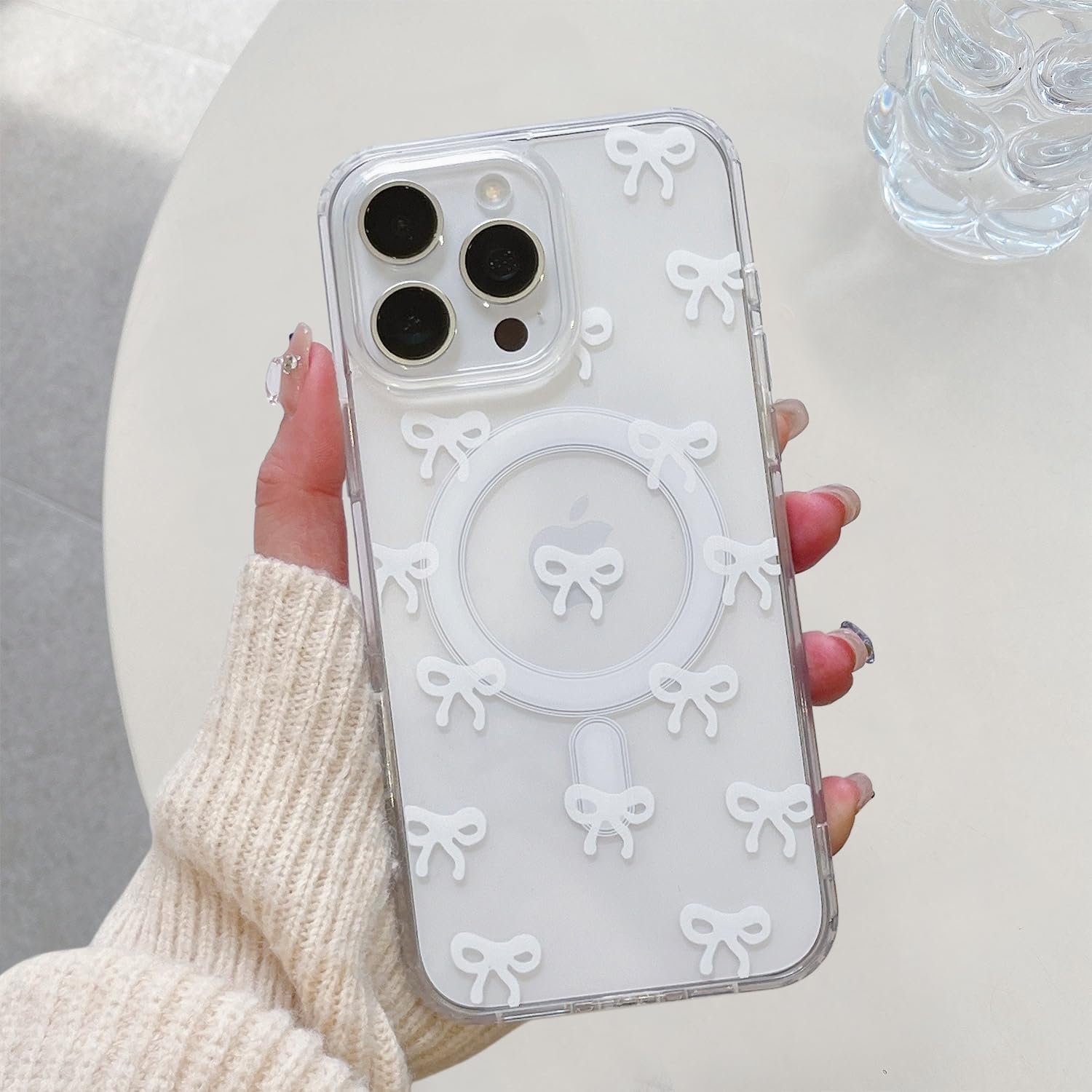 Coque iPhone 16 Pro transparente antichoc compatible MagSafe motif nœud - 8