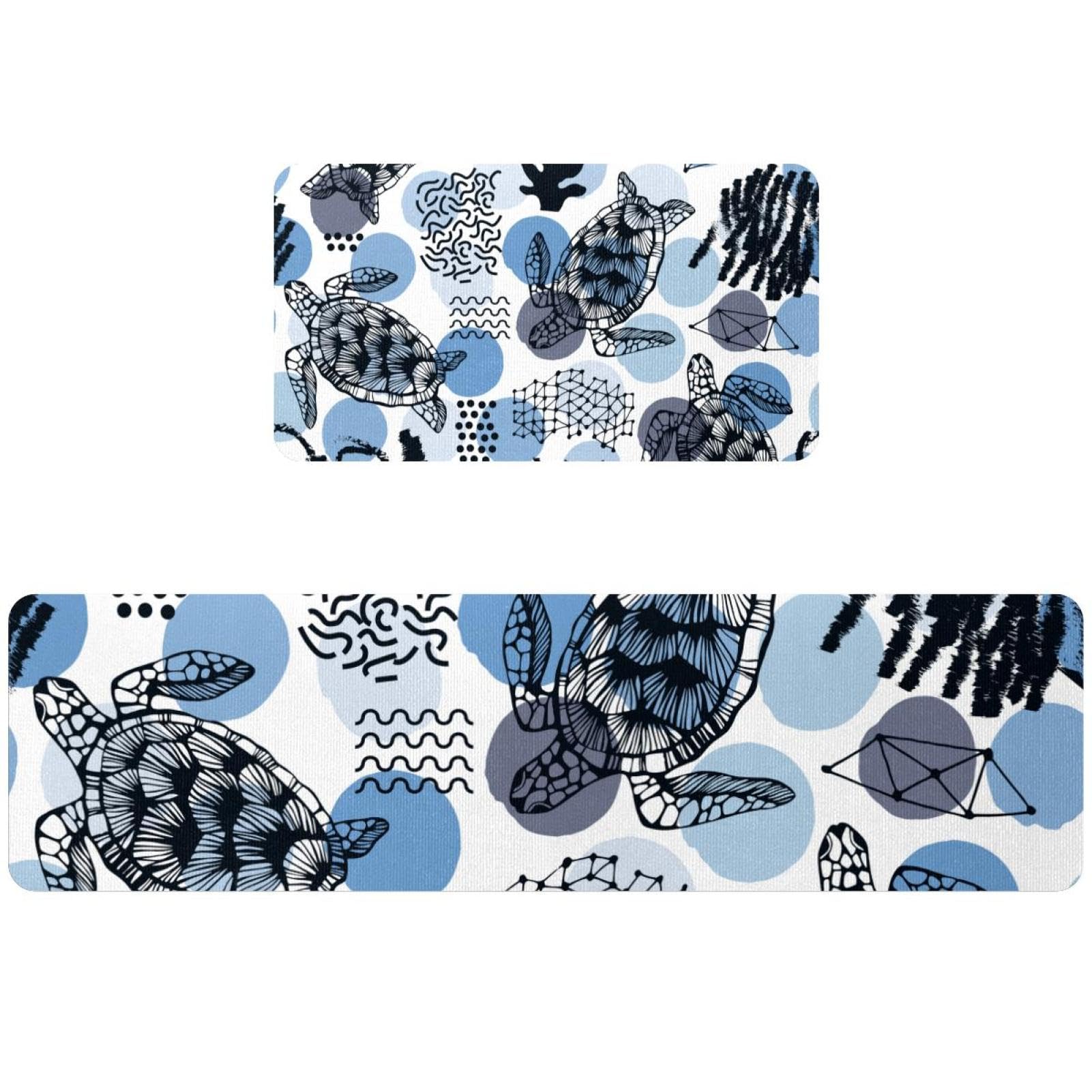 Tapete de cocina de 2 piezas antideslizante con diseño de tortuga marina azul