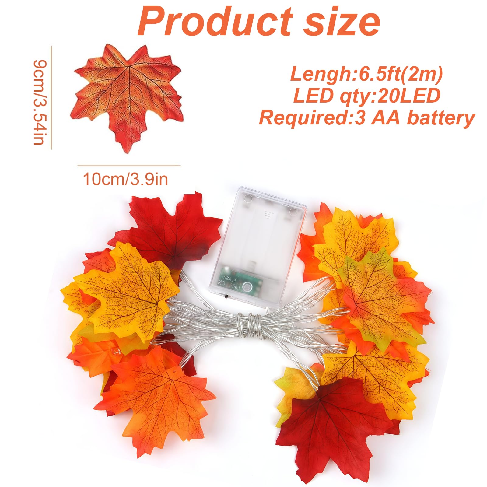 Solihigh Maple Leaf Lights,3M 20 LED Autumn Decoration Autumn Leaf Lights for Fall Decor Halloween Decorations New Year Festival Party Indoor Outdoor - Image 4