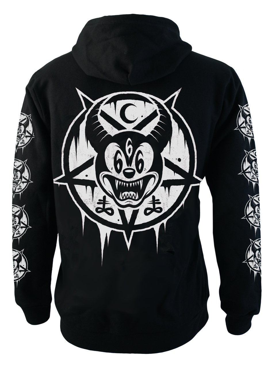 Darkside Clothing Women's Black Mickey 666 - Mens Hooded Zip-Up Sweater. (Large)