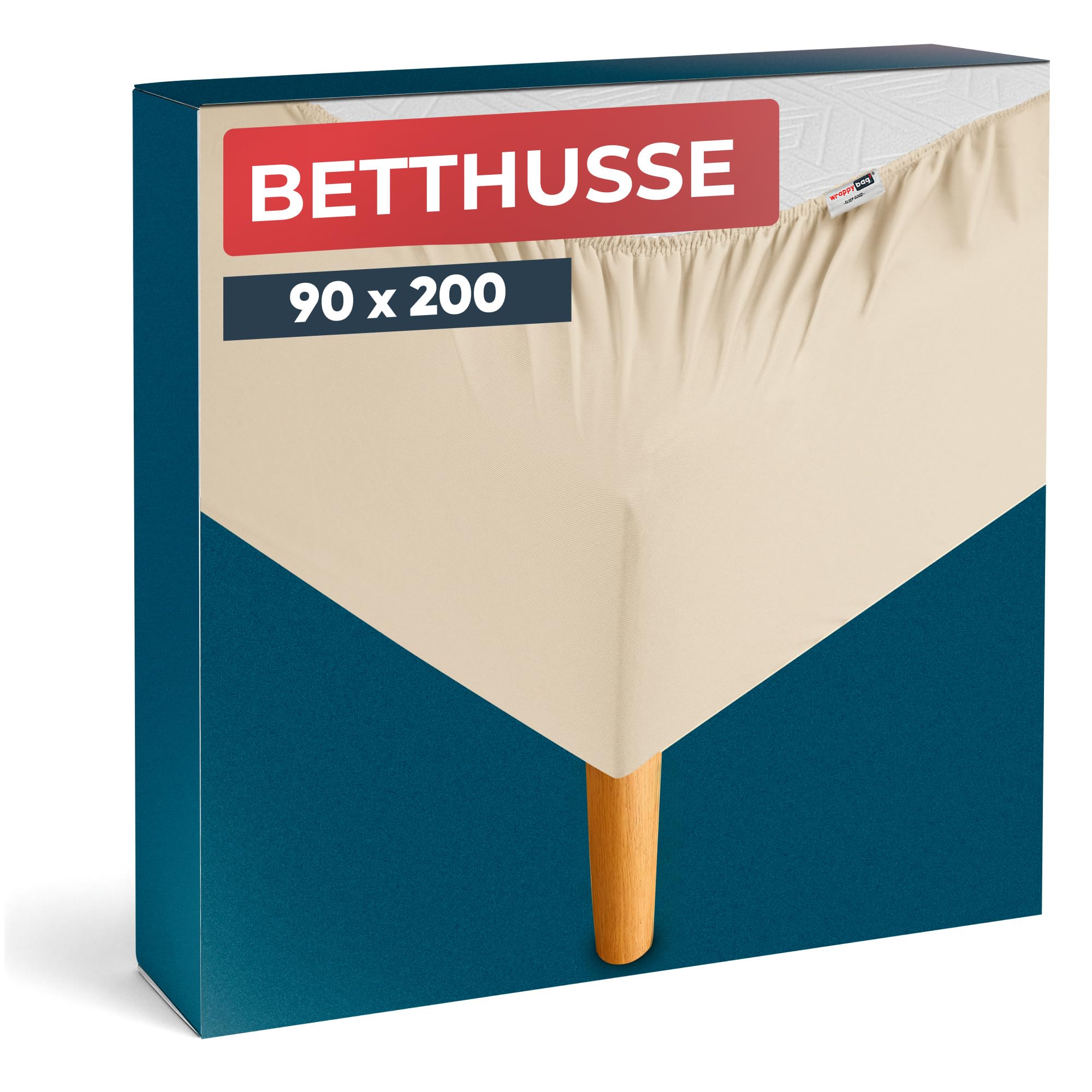 Wrappybag Bettumrandung 90 x 200 cm – Neuer Look für Ihren Alten Bettrahmen – Bettrahmenbezug Hellbeige – Betthusse in 6 Größen erhältlich