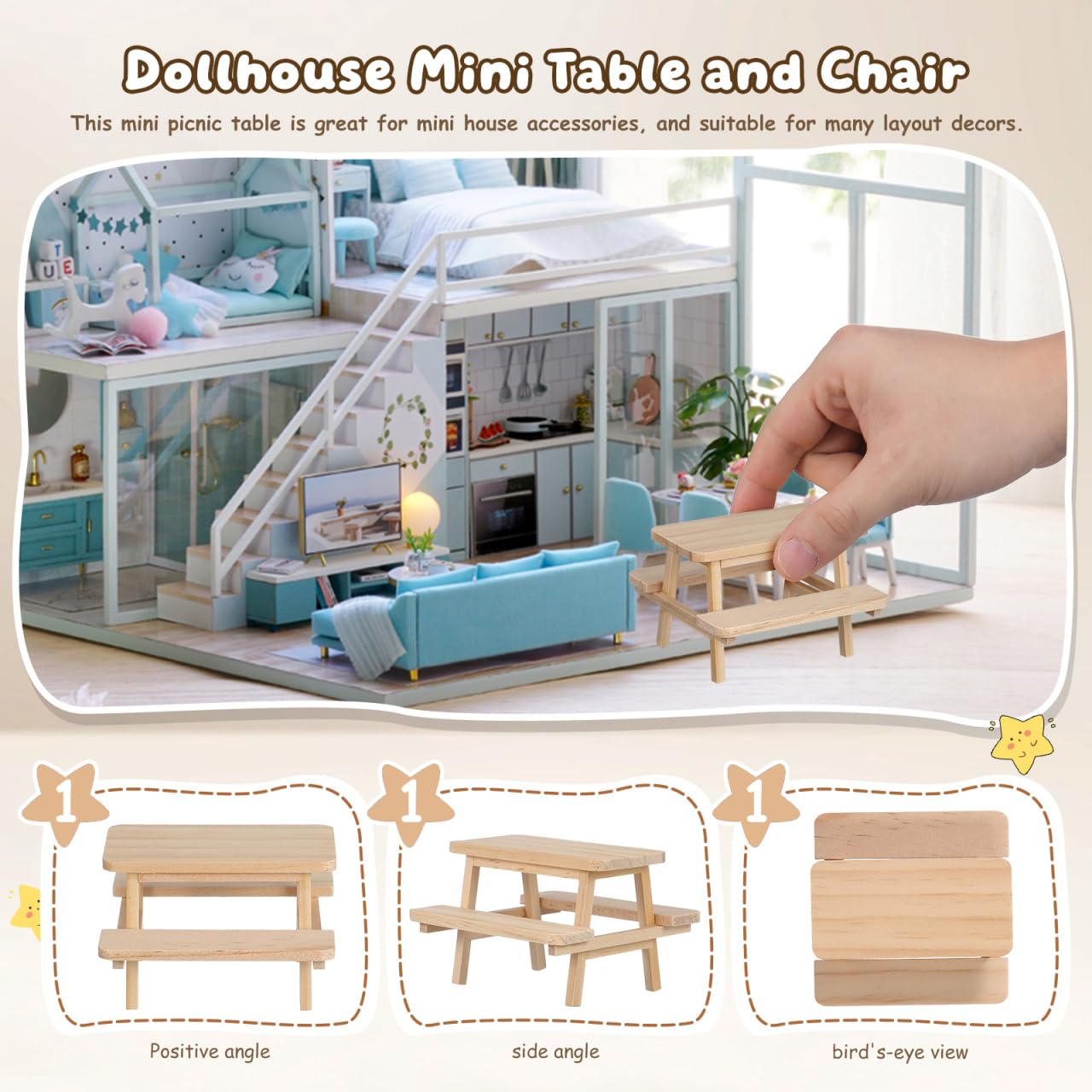 BESPORTBLE Dollhouse Miniature With Furniture Table House Accessories Mini Doll Decoration Outdoor Small Models Adornment Picnic And Chairs and Set Wooden Khaki Prop Play Photography - Image 4
