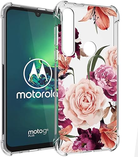Topeiye Funda protectora para Motorola G8 Plus con diseño de flores transparentes y de poliuretano termoplástico (TPU) suave y flexible con