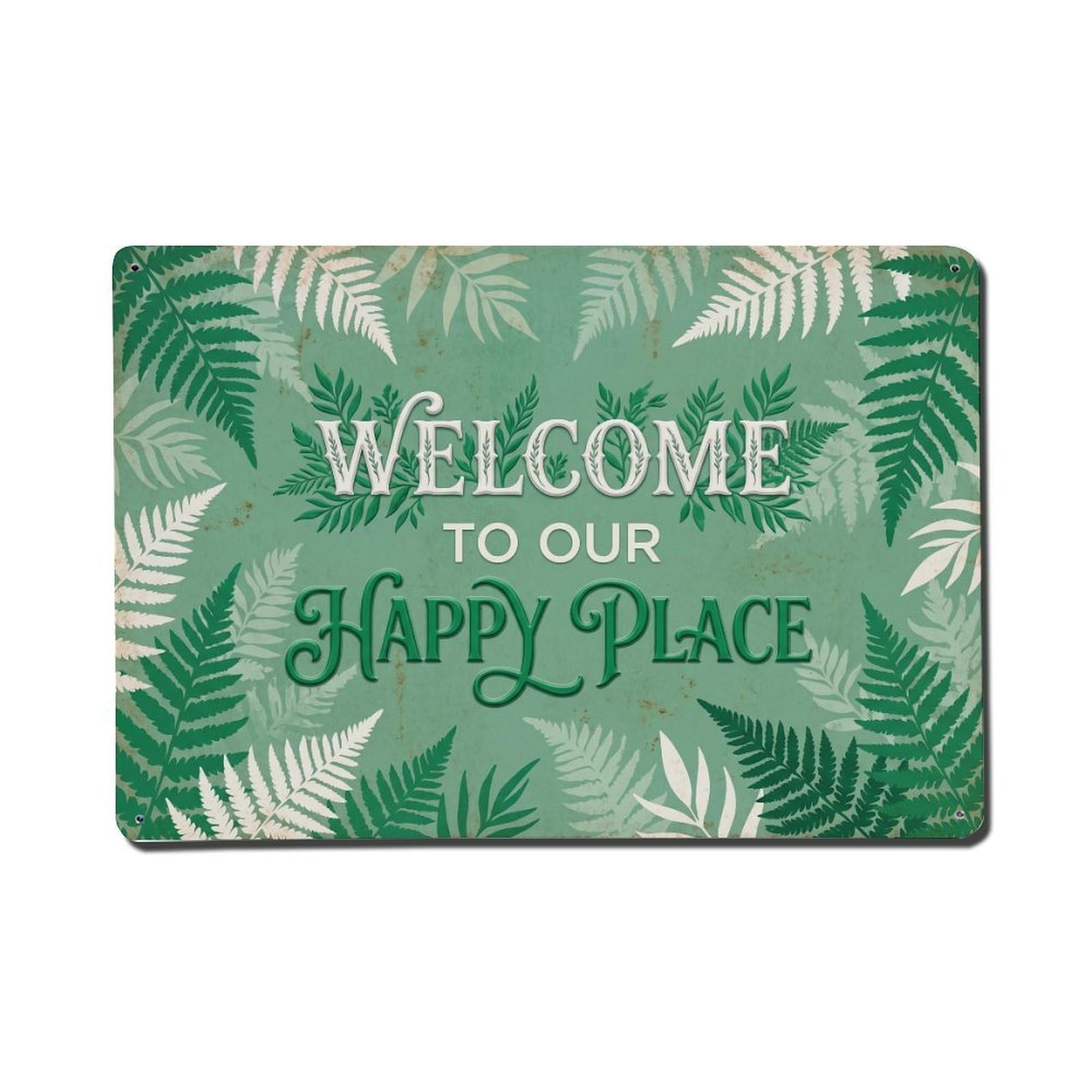 Welcome To Our Happy Place Greenhouse Metal Tin Sign Plaque Wall Decor for Cafe, Club Bar, Office, Home Garden Metal Poster 8x12Inch