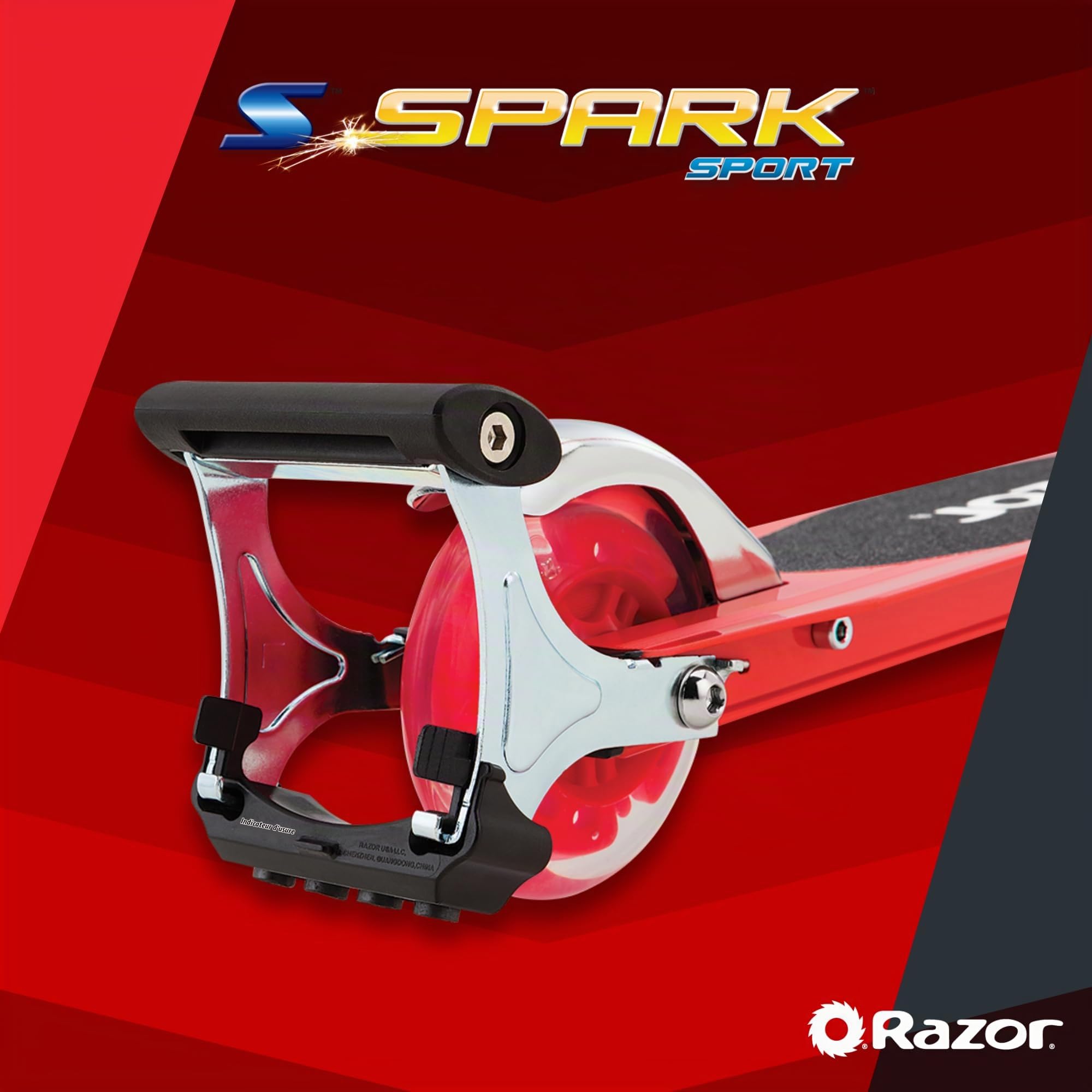Razor S Spark Sport Kick Scooter - Roues lumineuses à LED, bande antidérapante, barre Spark, cadre léger en aluminium, pliable
