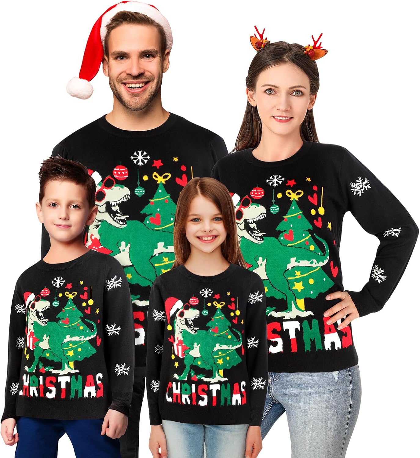 XiaoMoSha Unisex Ugly Sweater Christmas Women Men Holiday Knit Pullover Matching Ugly Christmas Sweater for Men Women Kids Black X-Large - Image 2