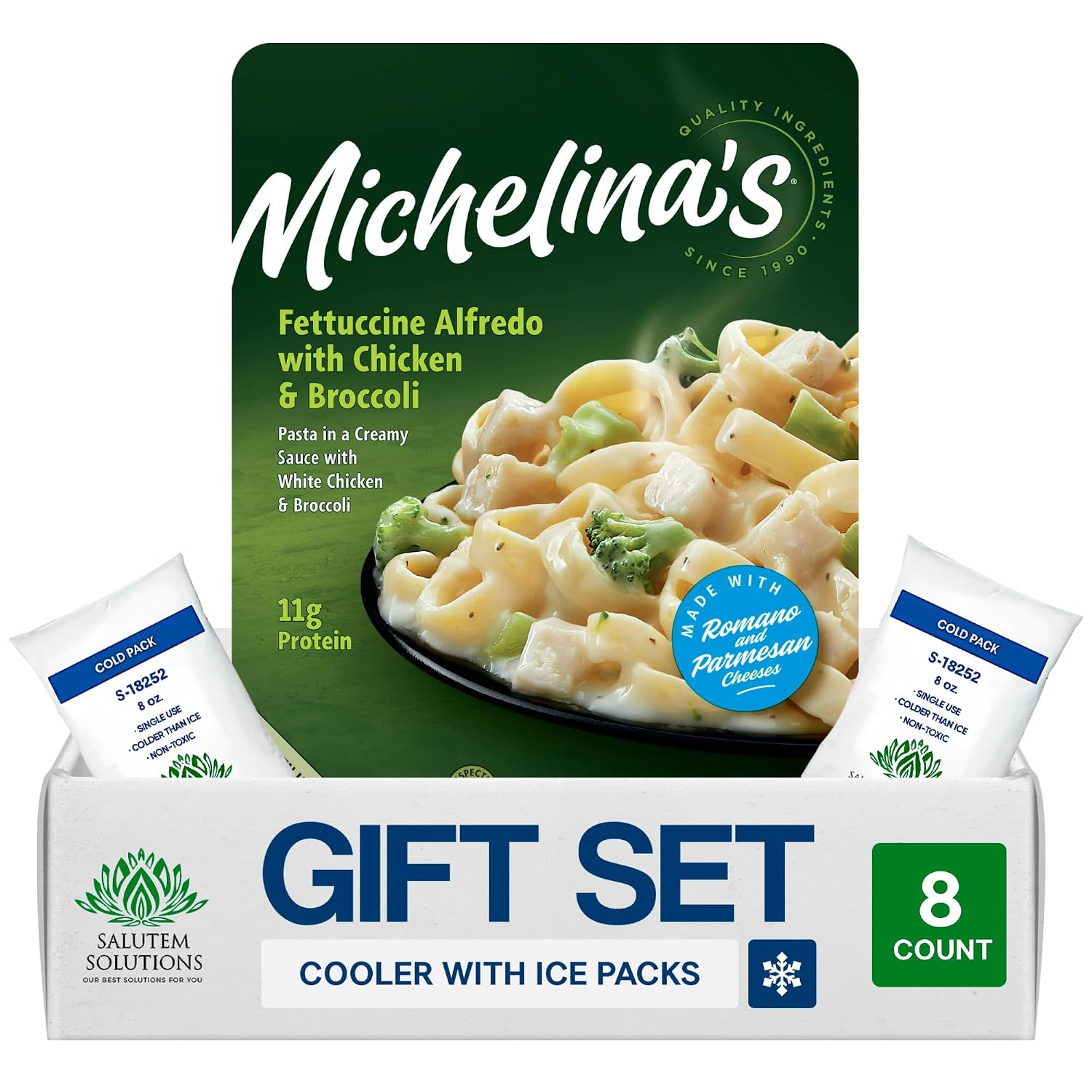 Salutem Vita – Fettucine Alfredo with Chicken and Broccoli Meal, Frozen Dinner, 8 oz, Gift Set – Pack of 8