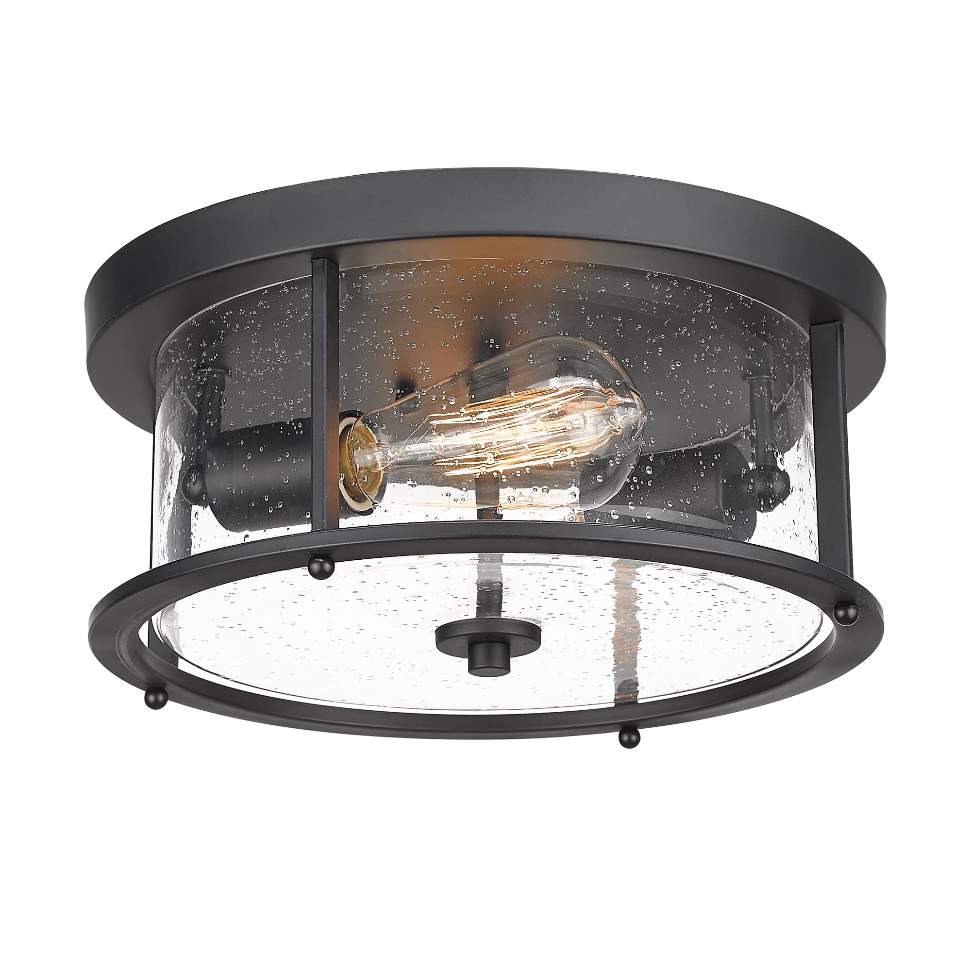 EAPUDUN Flush Mount Ceiling Light Fixtures, 12inch 2-Light Farmhouse Close to Ceiling Light Fixture with Seeded Glass Shade, Matte Black Finish for