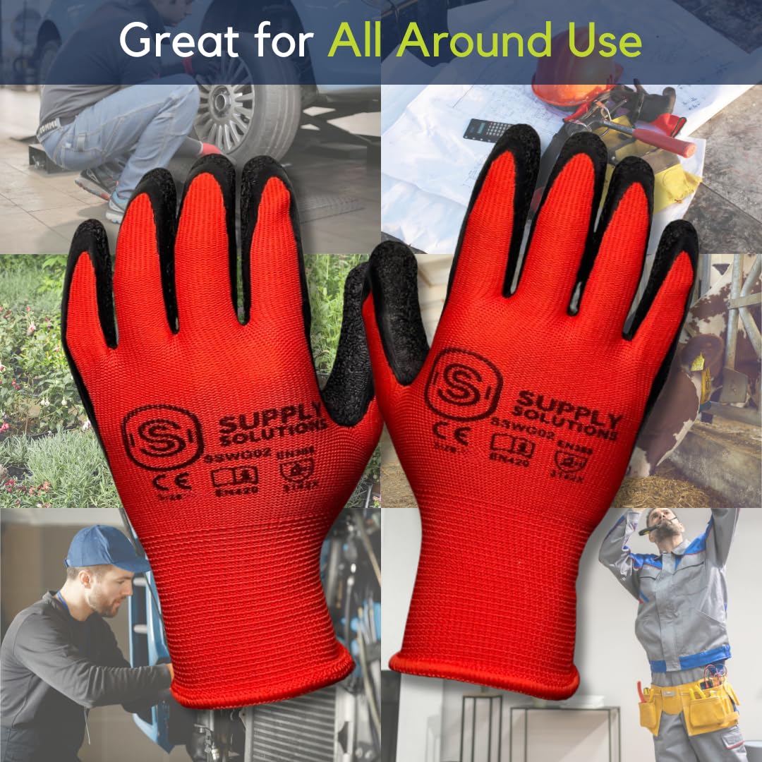 Supply Solutions Guantes de látex con revestimiento arrugado 12 pares (extra grande)