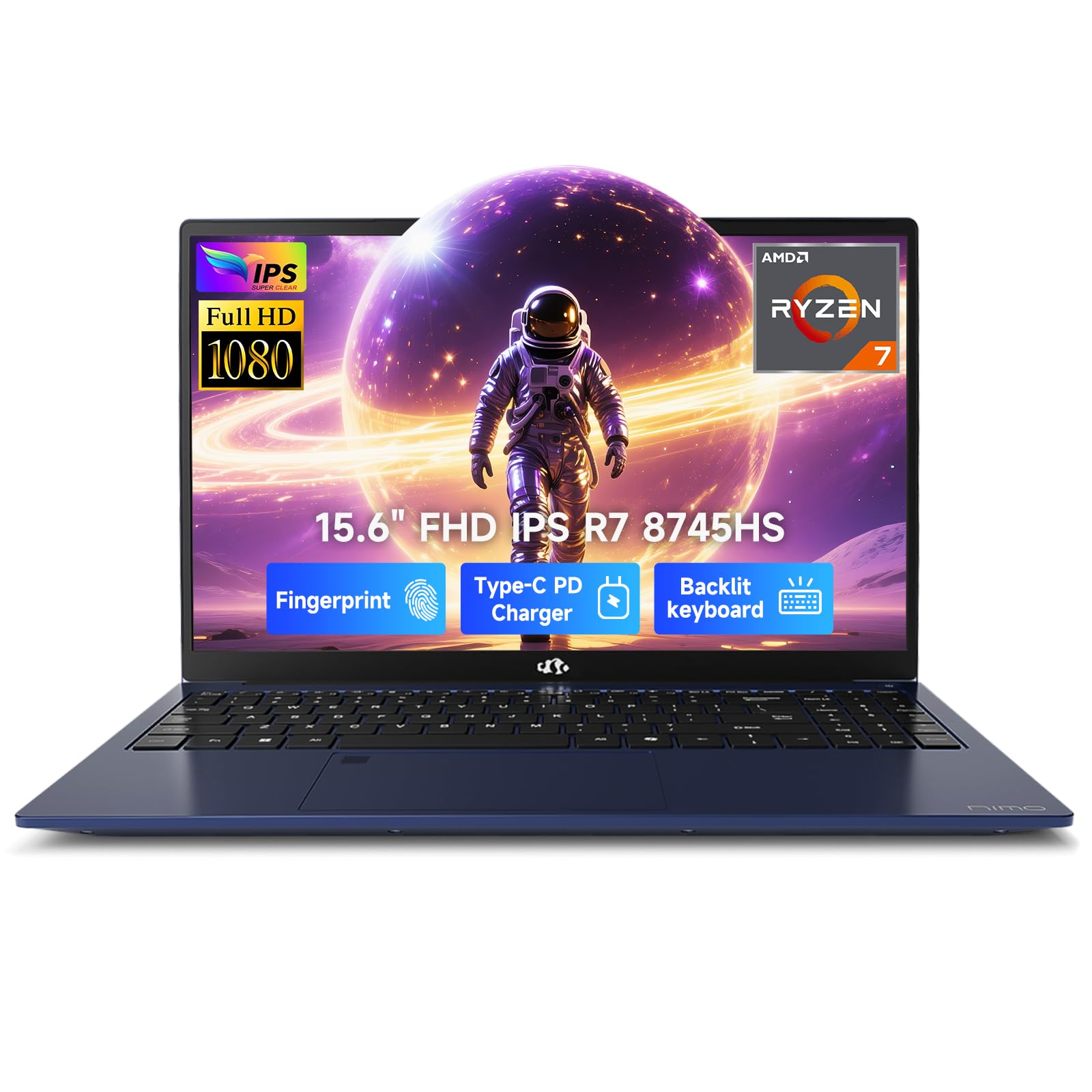 NIMO 15.6" IPS FHD Gaming Laptop, AMD Ryzen 7 8745HS 32GB DDR5 RAM 2TB SSD (8C/16T, up to 4.9GHz), AMD Radeon 780M Graphics, 100W USB-C Fast Charger, Backlit Keyboard, Fingerprint Login, USB4.0