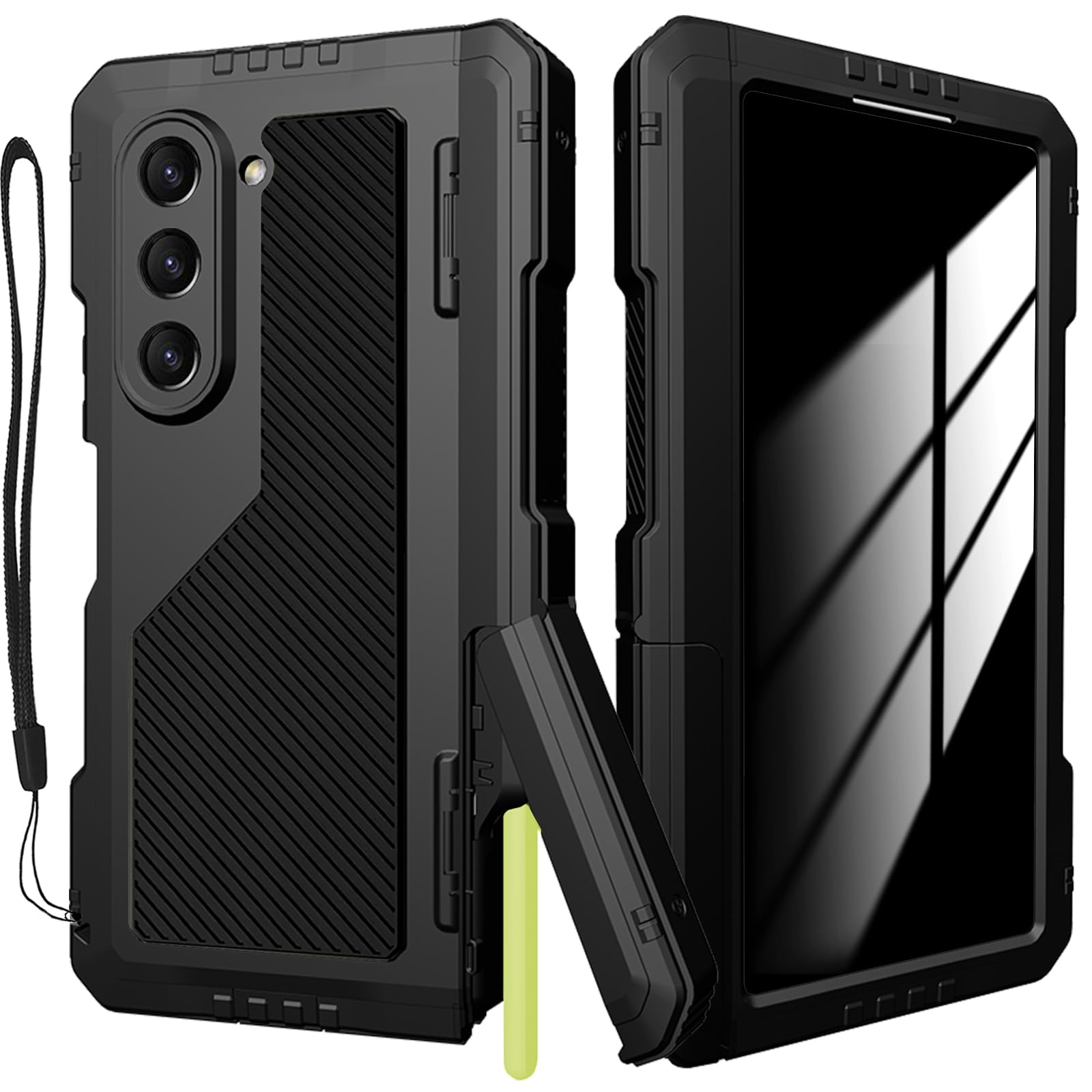 YQODSZ for Samsung Galaxy Z Fold 6 Case with Privacy Screen Protector & S Pen Holder, Military Rugged Heavy Duty Shockproof Metal Bumper Case with