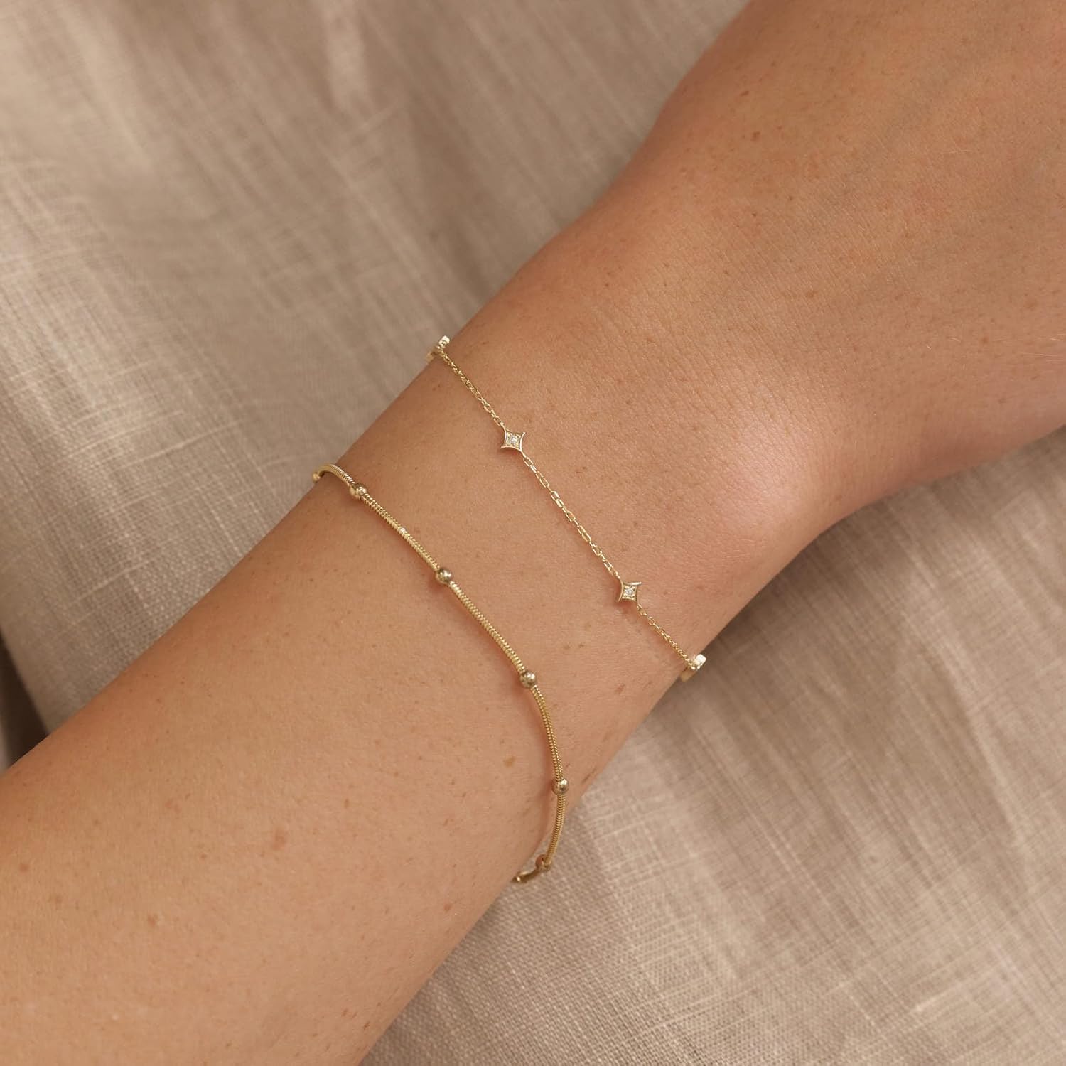 Gelin Real Diamond Star Station Bracelet in 10k Solid Gold, 6+1 inch - Image 2