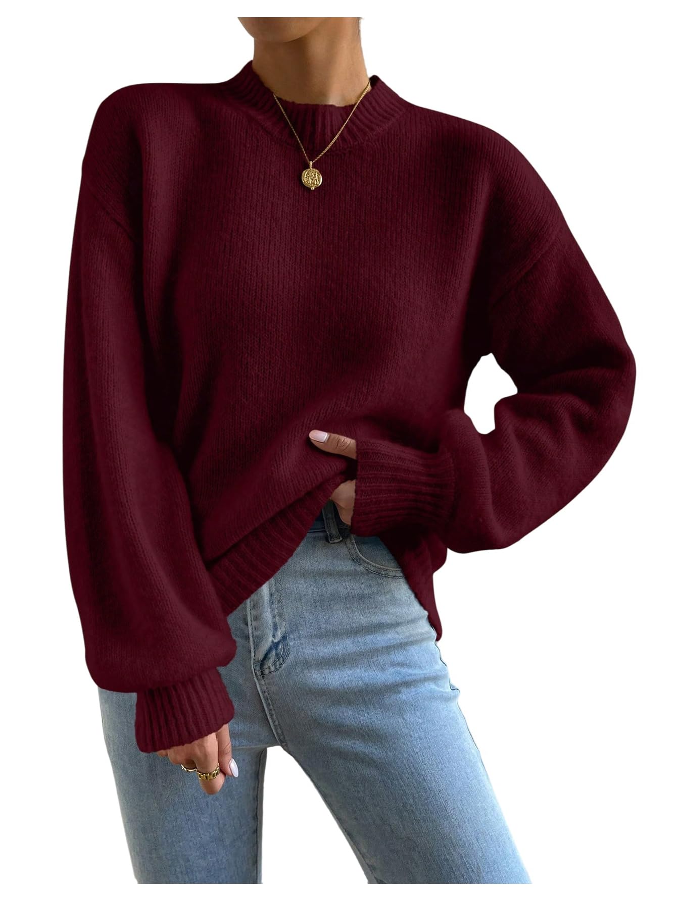 Womens Mock Neck Sweaters Long Sleeve Jumper Pullover Tops Basic Knitwear
