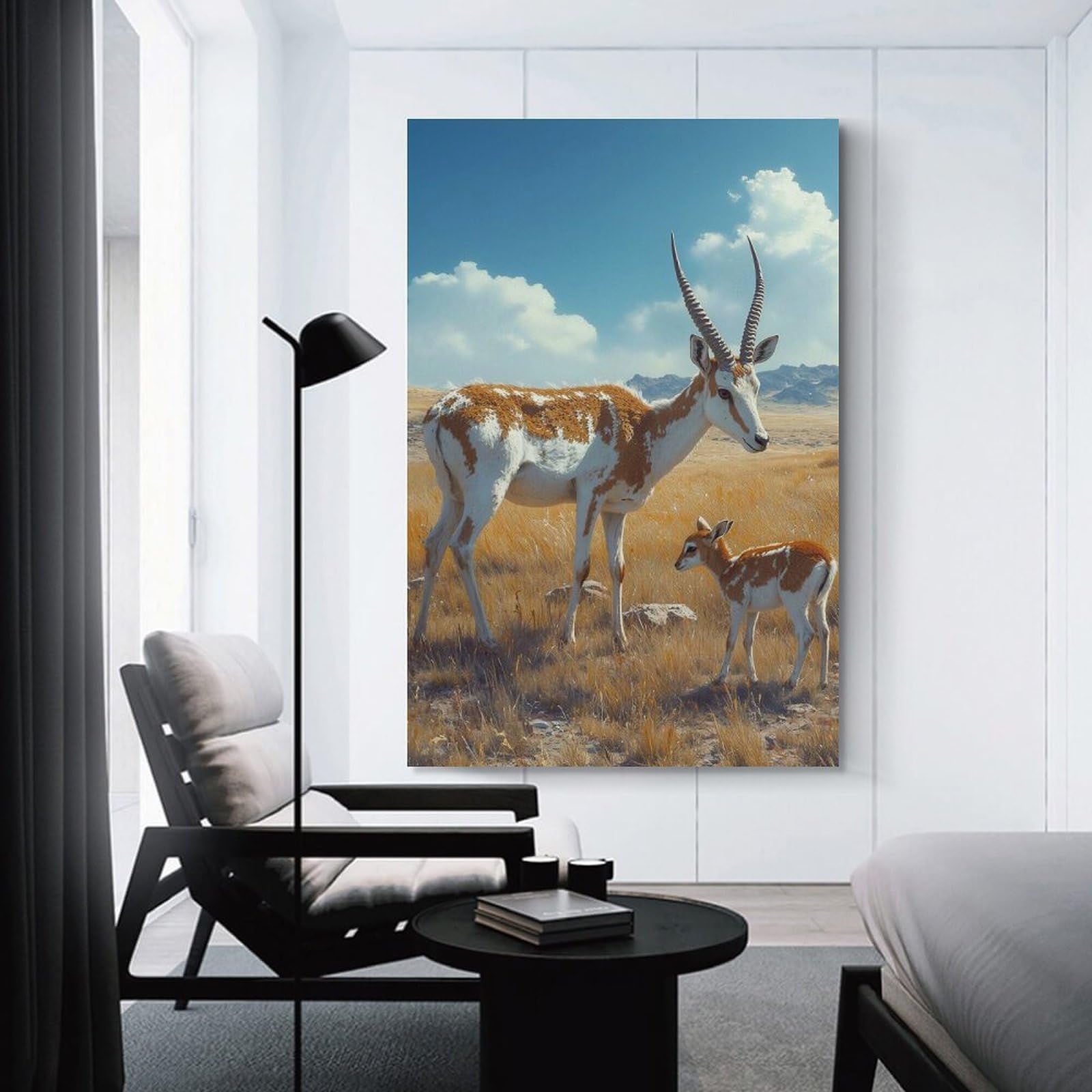 Junmoney Unframe-Style-17 Wall Picture Print Mother And Baby Addax Antelope, 24X36inch(60X90cm), For Feature Walls In Flats Or Modern Rooms, An Easy Match For Collected Prints