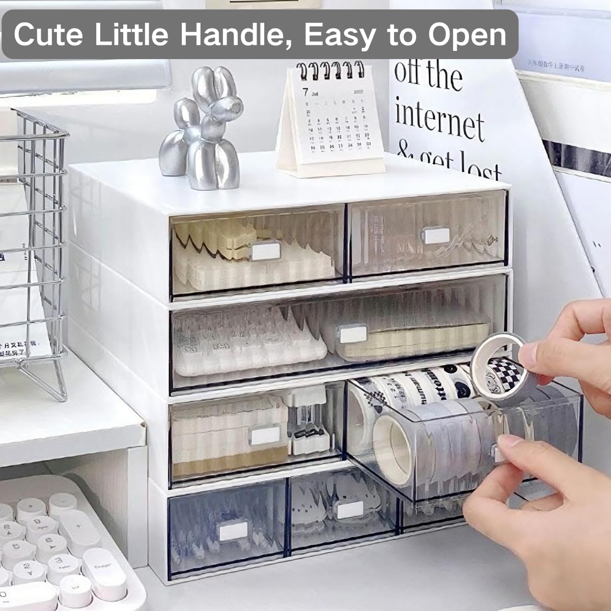 Hacaroa 3 Stufiger Mini Schreibtisch Organizer mit 6 Schubladen, Kunststoff Desktop Schubladen Aufbewahrungsbox, Stapelbare Make-up Organizer für Büro, Schule, Badezimmer, Abnehmbares Design, Weiß