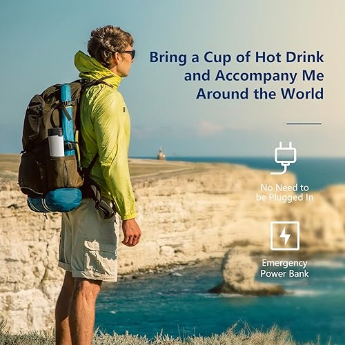 Miniatura 6 de Taza de café de control de temperatura, taza de viaje multifuncional con banco de energía de 14400 mAh, calentador de bebidas calientes aislado al