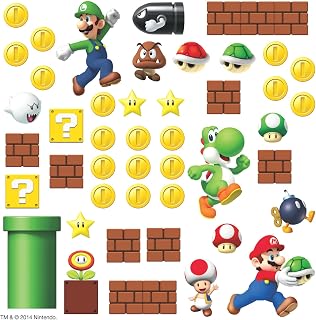 RoomMates Nintendo Super Mario Bros Peel & Stick Wall Decals - 45pc Build-a-Scene Set for Kids Rooms, Removable