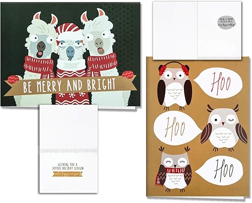 Miniatura 4 de HERZOME Paquete de 48 tarjetas de felicitación navideñas de invierno con sobres y calcomanías, 8 patrones de animales del bosque, tarjetas de