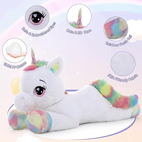 Miniatura 3 de MaoGoLan Peluche de unicornio grande de 43 pulgadas, almohada de felpa de animal gigante llena de 5.4 libras de algodón, almohada grande de