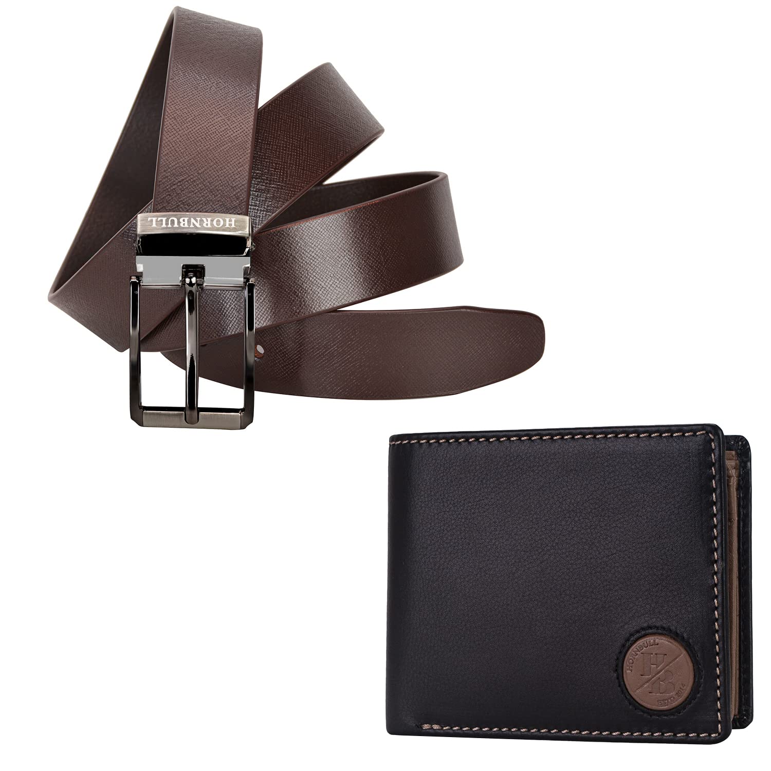 HORNBULL Gift Hamper for Men | Black Wallet and Brown Belt Mens Combo Gift Set | Leather Wallets for Men | Mens Wallet BW30167