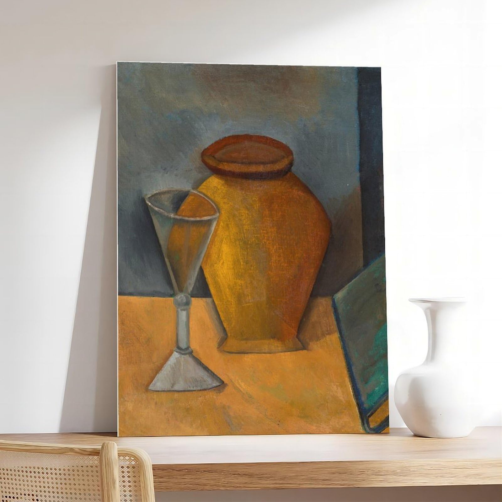 Stampa su tela con stampa di opere famose di Pablo Picasso Pot, vetro e libro, per camera di ragazzi e adolescenti, stampa su tela, 50,8 x 76,2 cm
