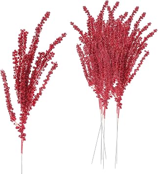 10Pack Long Red Berry Stems, 12.5inch Red Berries for Christmas Tree, Holly Red Berries Branches Christmas Red Berry Picks, for DIY Xmas Tree Wreath Wrapping Decor Red