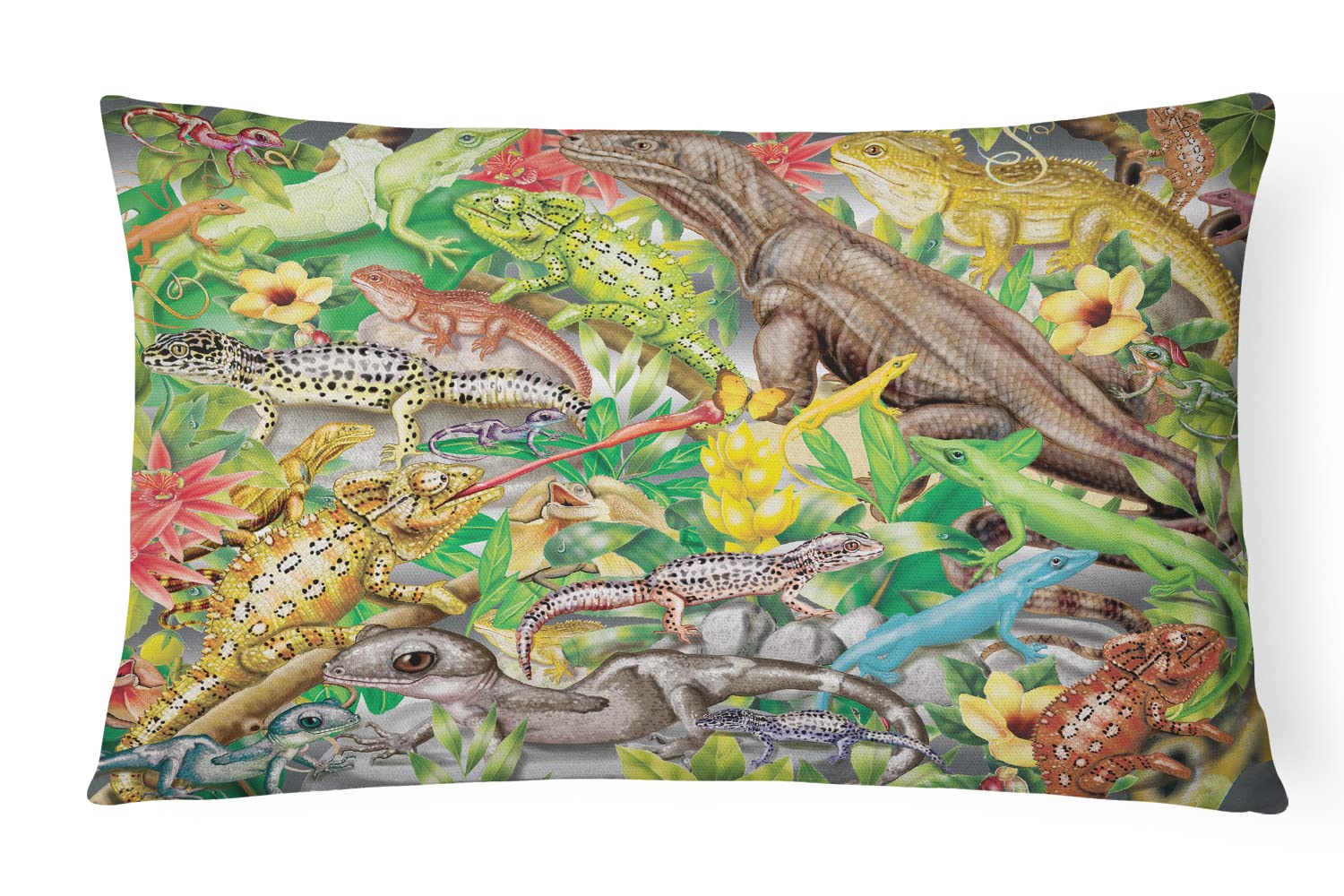 Coussin lézard jungle multicolore déco canapé lit motif tropical 30x40