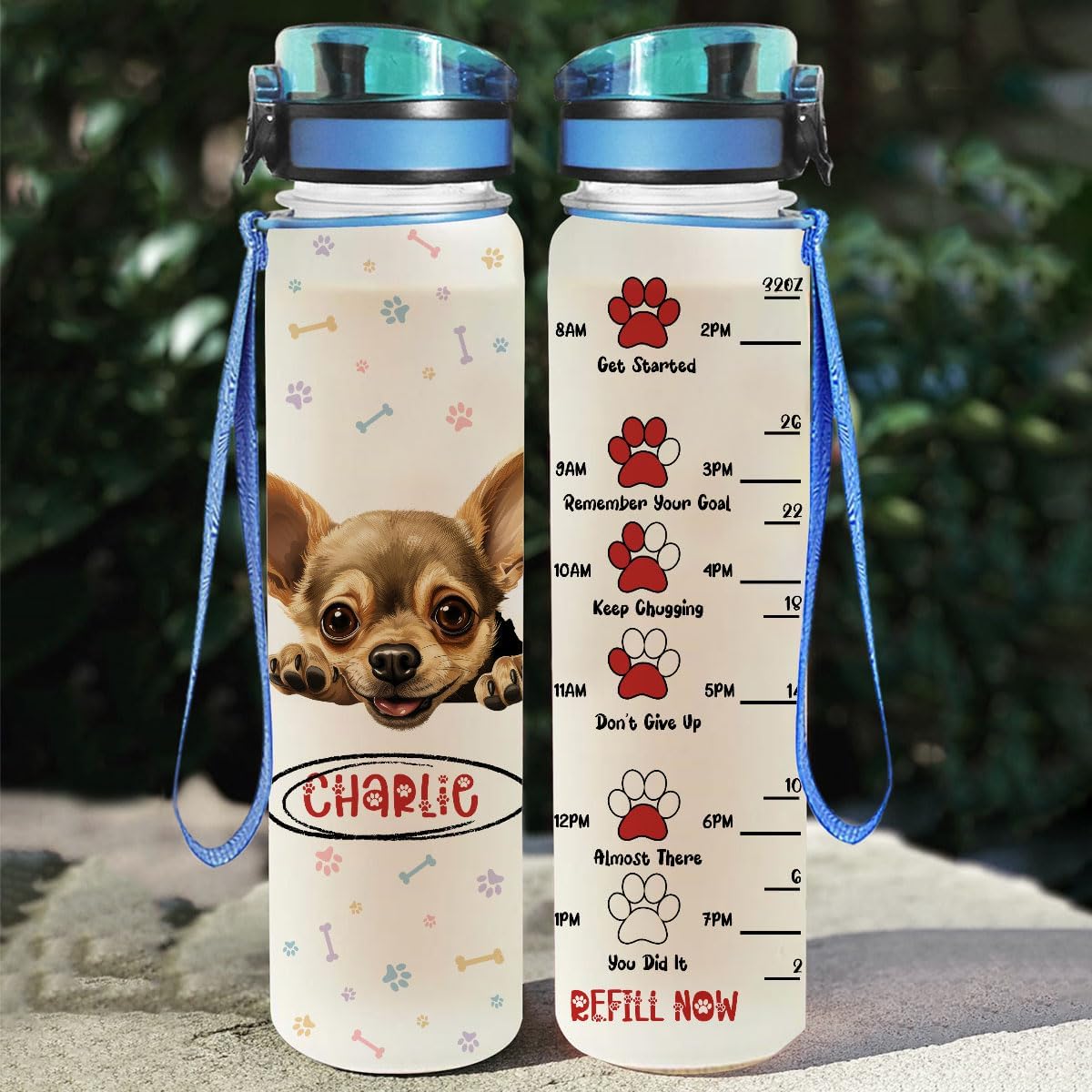 Personalized Best Chihuahua Dog Mom Ever Paw Pet Lovers Themed Water Tracker Bottle Custom Gift for Pet Lovers