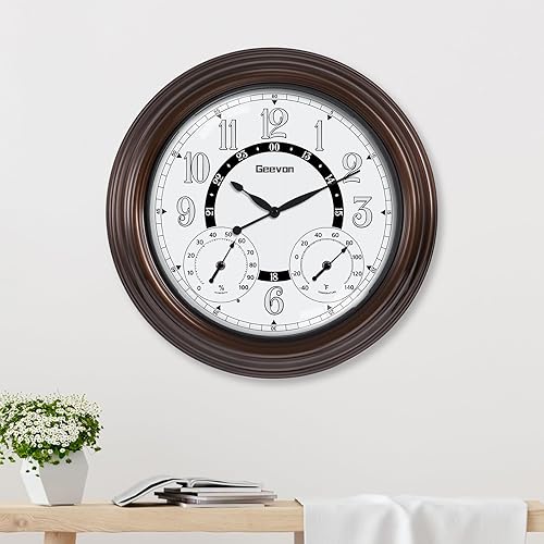 Miniatura 8 de Geevon Relojes iluminados para exteriores impermeables con temperatura y humedad, reloj de pared grande iluminado de 18 pulgadas para patio, piscina