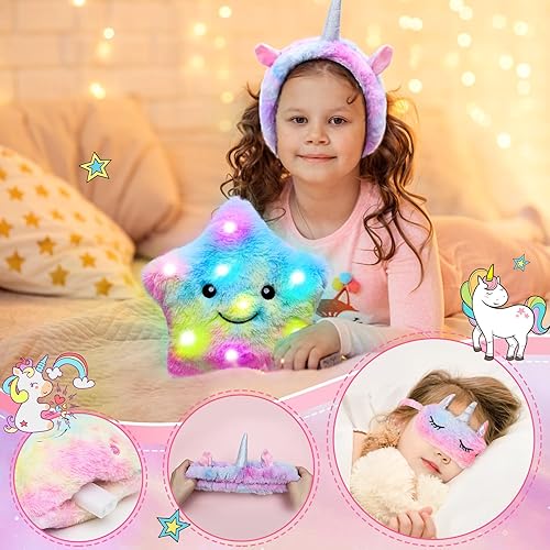 Miniatura 4 de Tacobear Regalos de unicornios para niñas y niños de 6, 7, 8, 9, 10 años de edad con luz de estrella, almohada de papelería, diario de felpa con