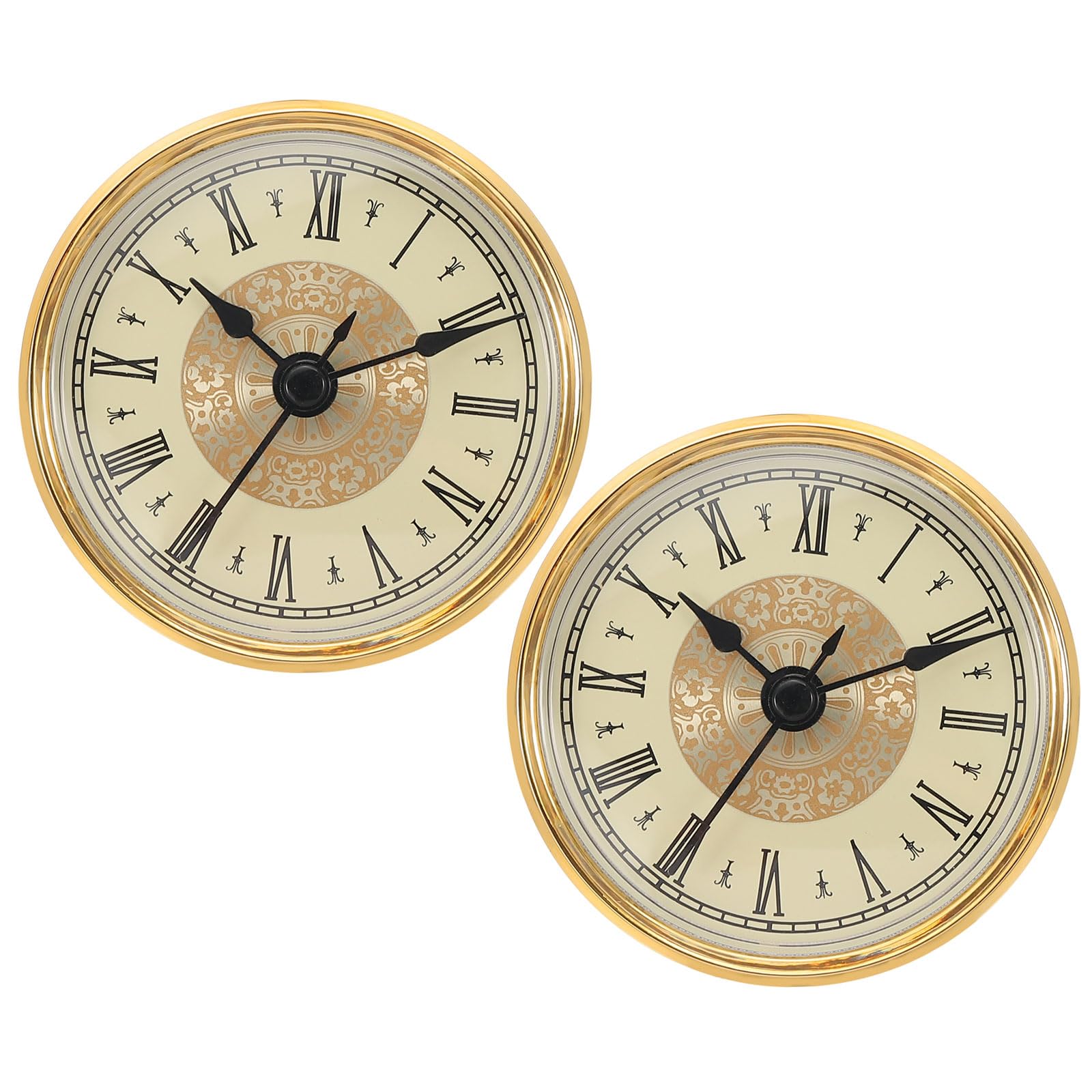 PATIKIL 70mm Inserto per Orologio al Quarzo, 2 Pezzi Orologio Miniatura con Movimento al Quarzo Rotondo Numeri Romani Adatto 61mm/2,4 Dia Foro per Sostituzione, Tono Oro, Stile 6