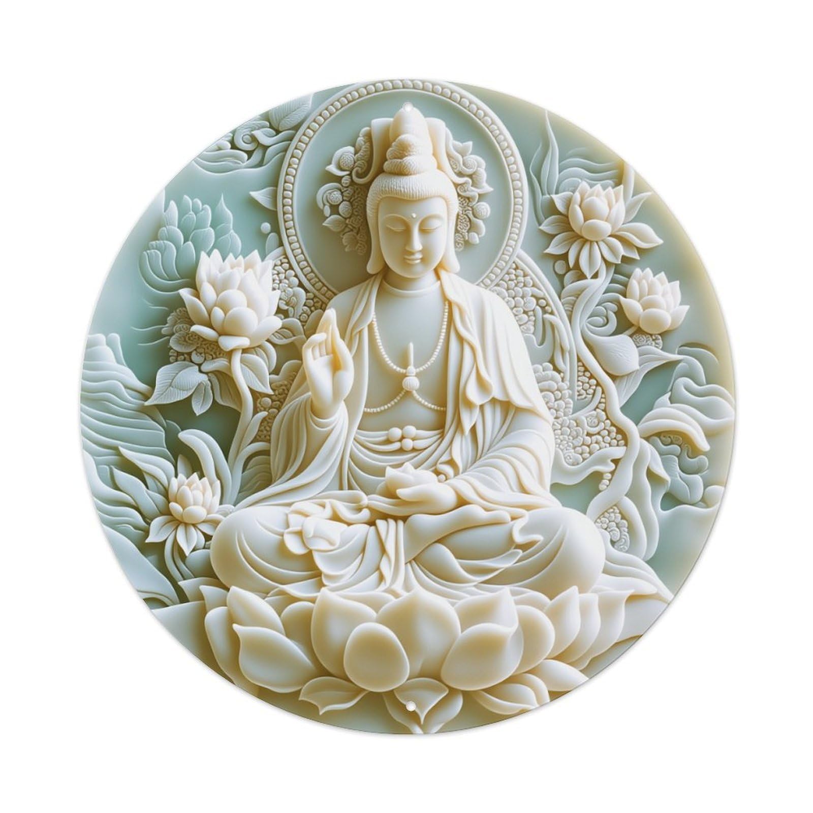Buddha Lotus Floral Carved Relief Vintage Metal Tin Sign Retro Wall Decor for Home Bar Garage Cafe, Indoor & Outdoor Decorative，circle Metal Poster, 8x8 Inch