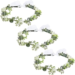 3 Pcs Green Leaf Crown Wedding Flower Girl Headpiece Flower Girl Hair Accessory Flower Crown Flower Girl Headband Bohemian Headpiece Floral Headband for Baby Toddler Communion Prom Photography