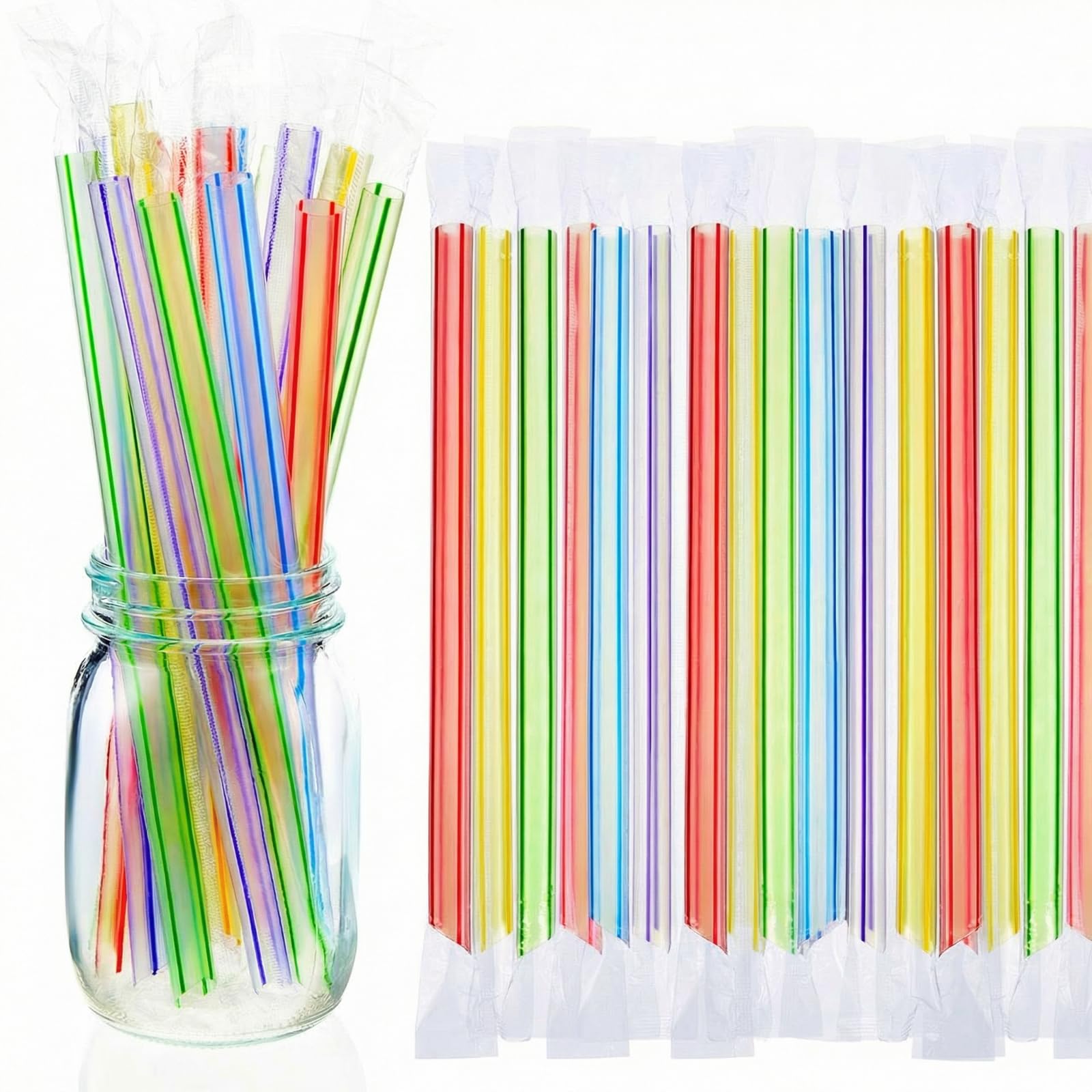 Tessco for You 600 Pcs 9.06 Inch Boba Straws 10mm Wide Rainbow Color