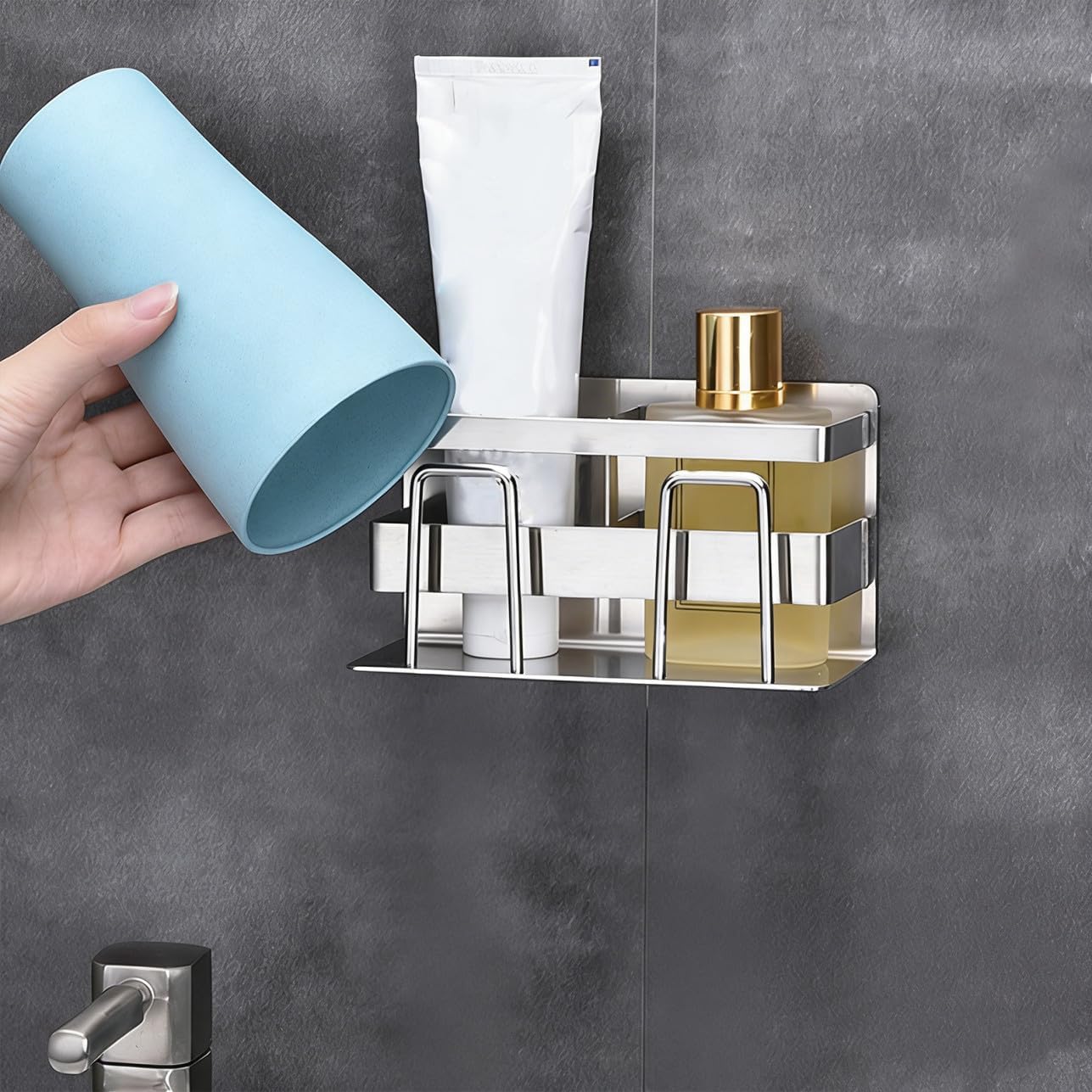 1PC Stainless Steel Toothbrush Holder for People No Punching Wall Mounted Toothpaste Rack Practical Bathroom Utensils for Home Hotel Use Elegant Silver Design