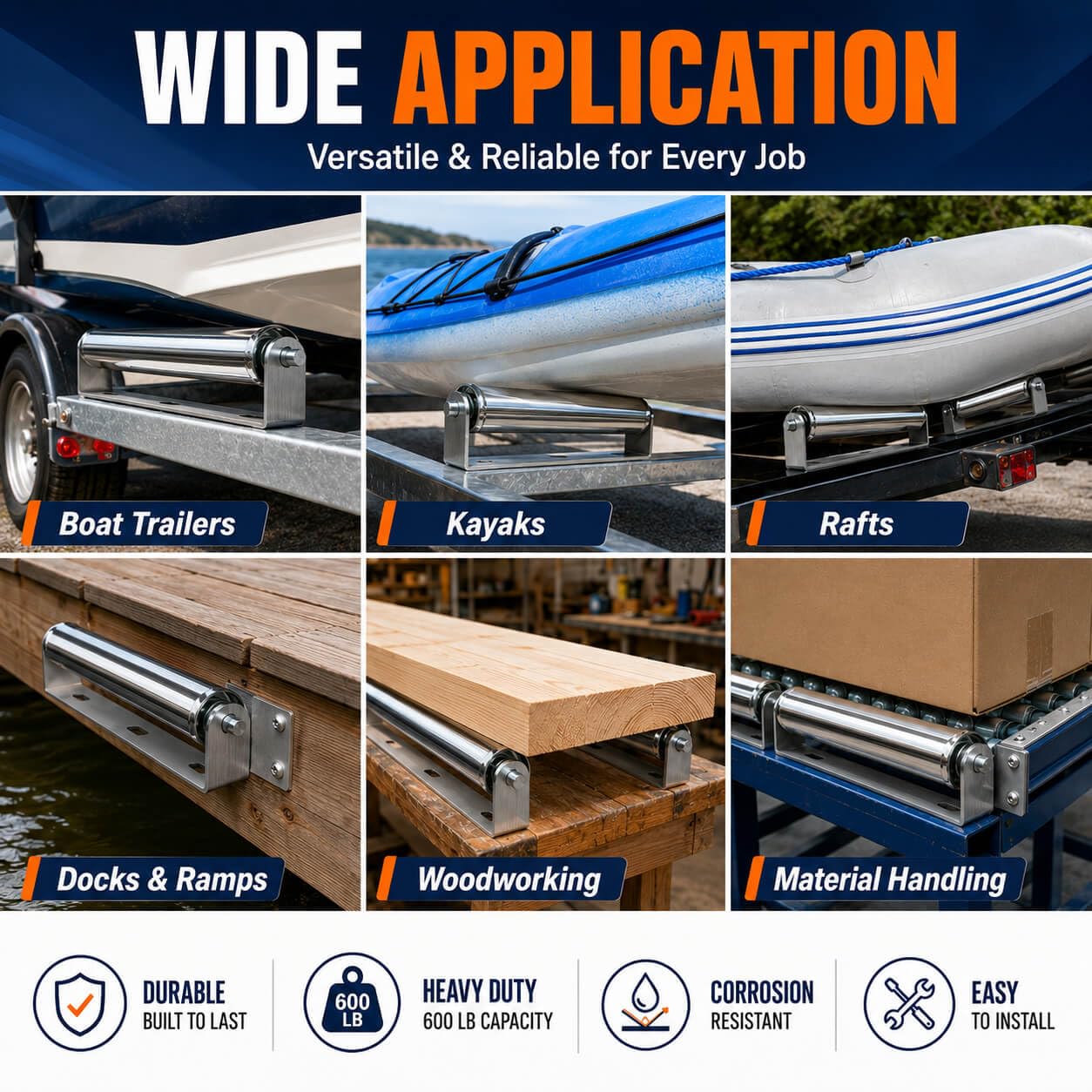 2" Diameter Heavy Duty Roller with Bracket Set - 17" Long for Transporting Such as Foating Fishing Boats, Kayaks, Rafts and so on - Pack of 2 — Amazon image 5