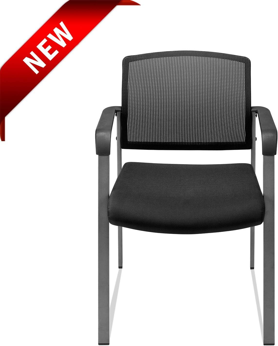 CLATINA Mesh Back Stacking Arm Chairs with Upholstered Fabric Seat and Ergonomic Lumber Support for Office School Church Guest Reception Black : Office Products