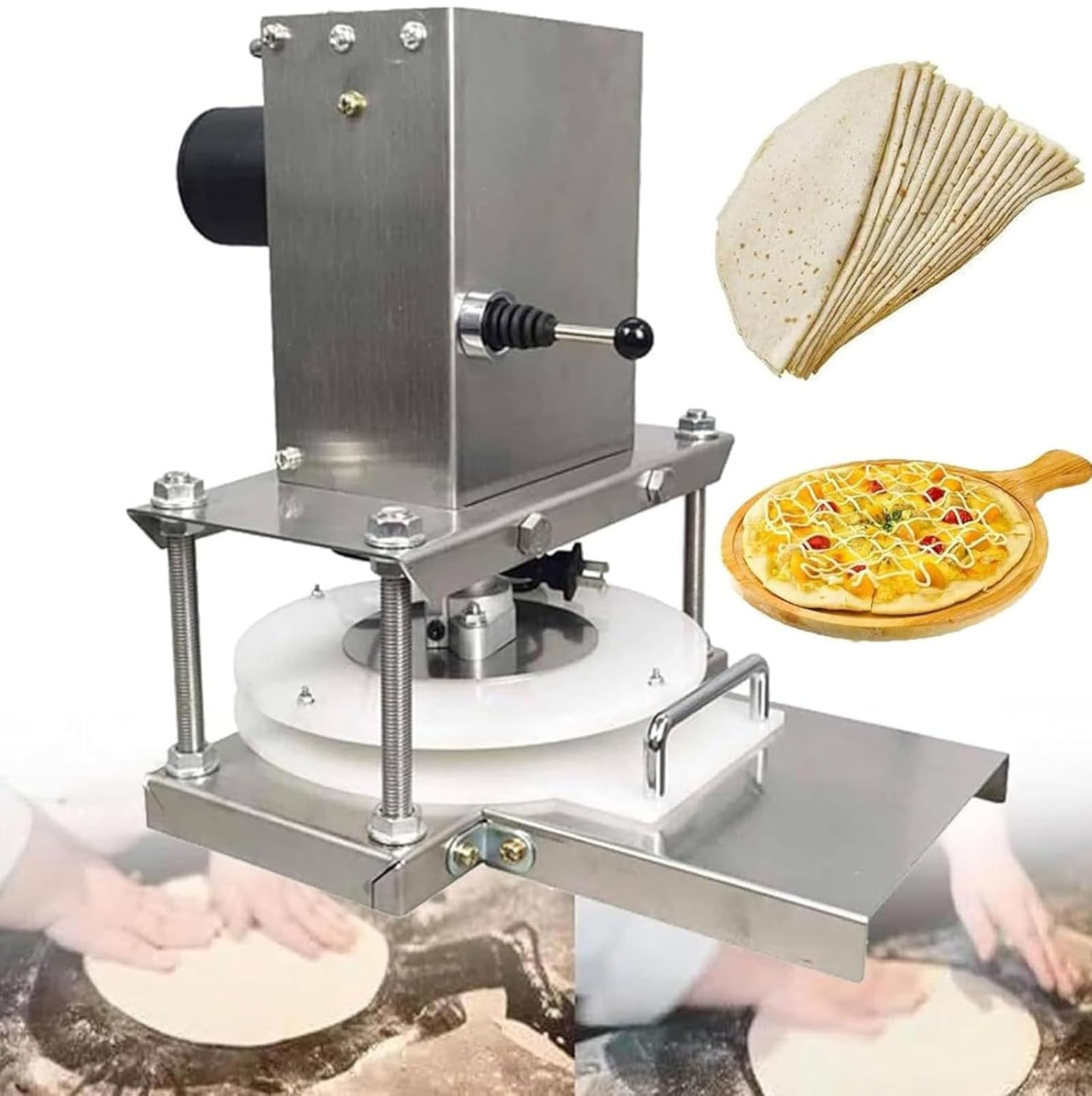 Máquina para Hacer Pizza: laminadora eléctrica de Masa para Obtener Bases de Pizza, Pasta y Tortillas Uniformes, Ideal para Uso doméstico y en restaurantes.