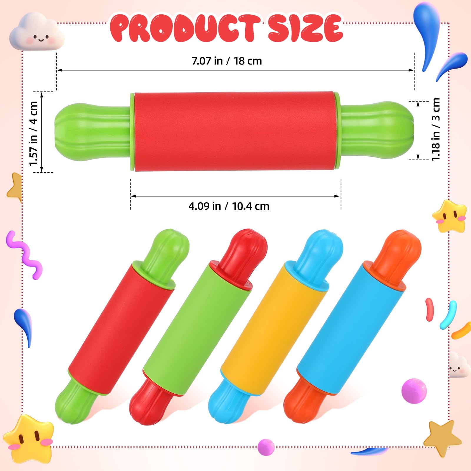 4pcs Clay Rolling Pin Soft Clay Plasticine Dough Modelling Roller Sticks Children Clay and Dough Playing Tools Kids Playdough Kit